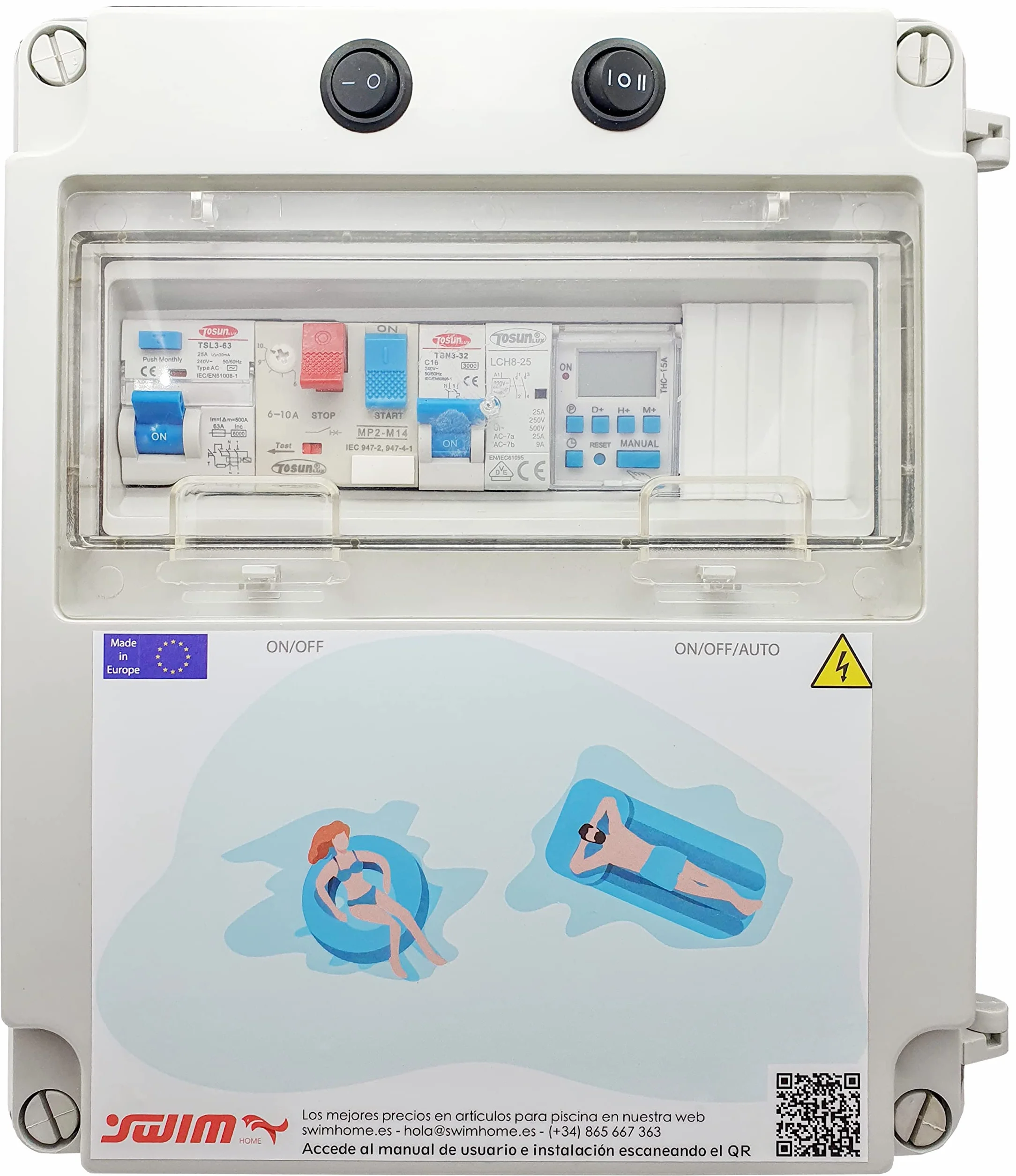 Cuadro eléctrico Piscina contactor Motor 1CV Control Remoto WiFi luces RGB