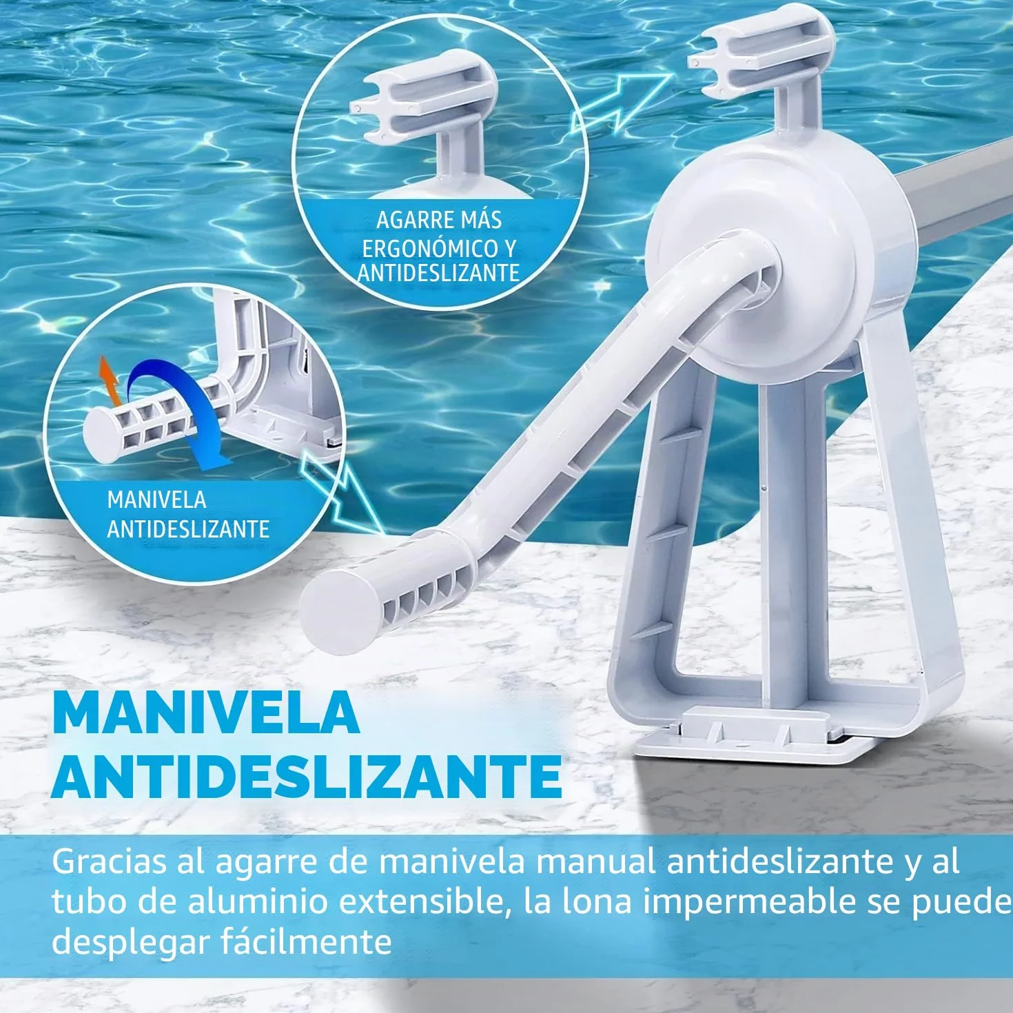 ACXIN Enrollador de piscina ajustable 1,05–6,15 m, enrollador de lona solar con manivela manual, telescópico de aluminio