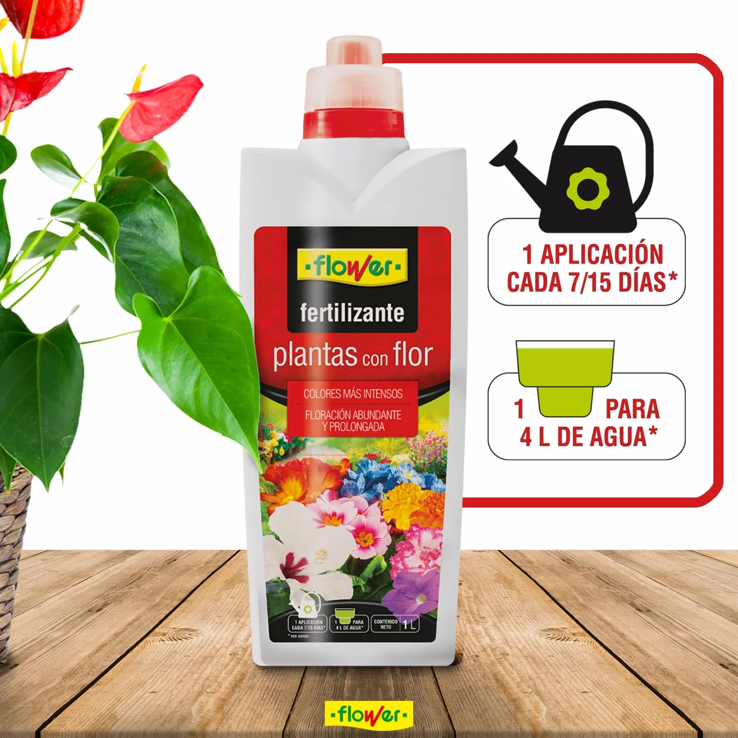 Fertilizante Líquido para Plantas con Flor 1 L NPK 4-4-6 con Micronutrientes y Vitamina B1