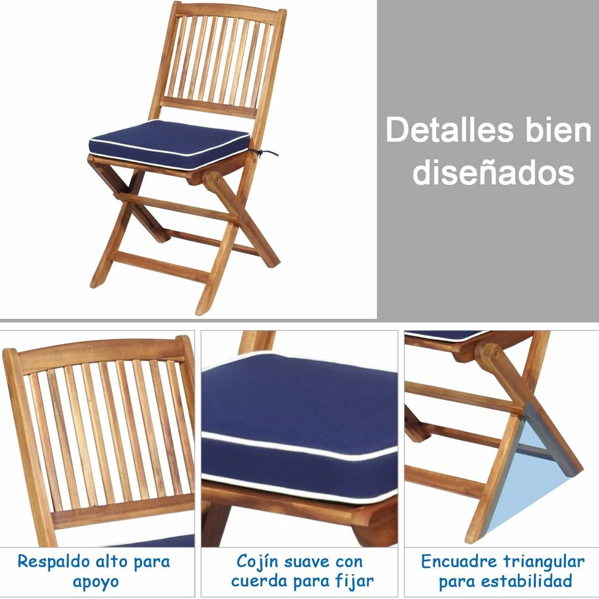 COSTWAY Juego de Mesa y 2 Sillas para Jardín Mueble de Madera Mesa Redonda Plegable Azul