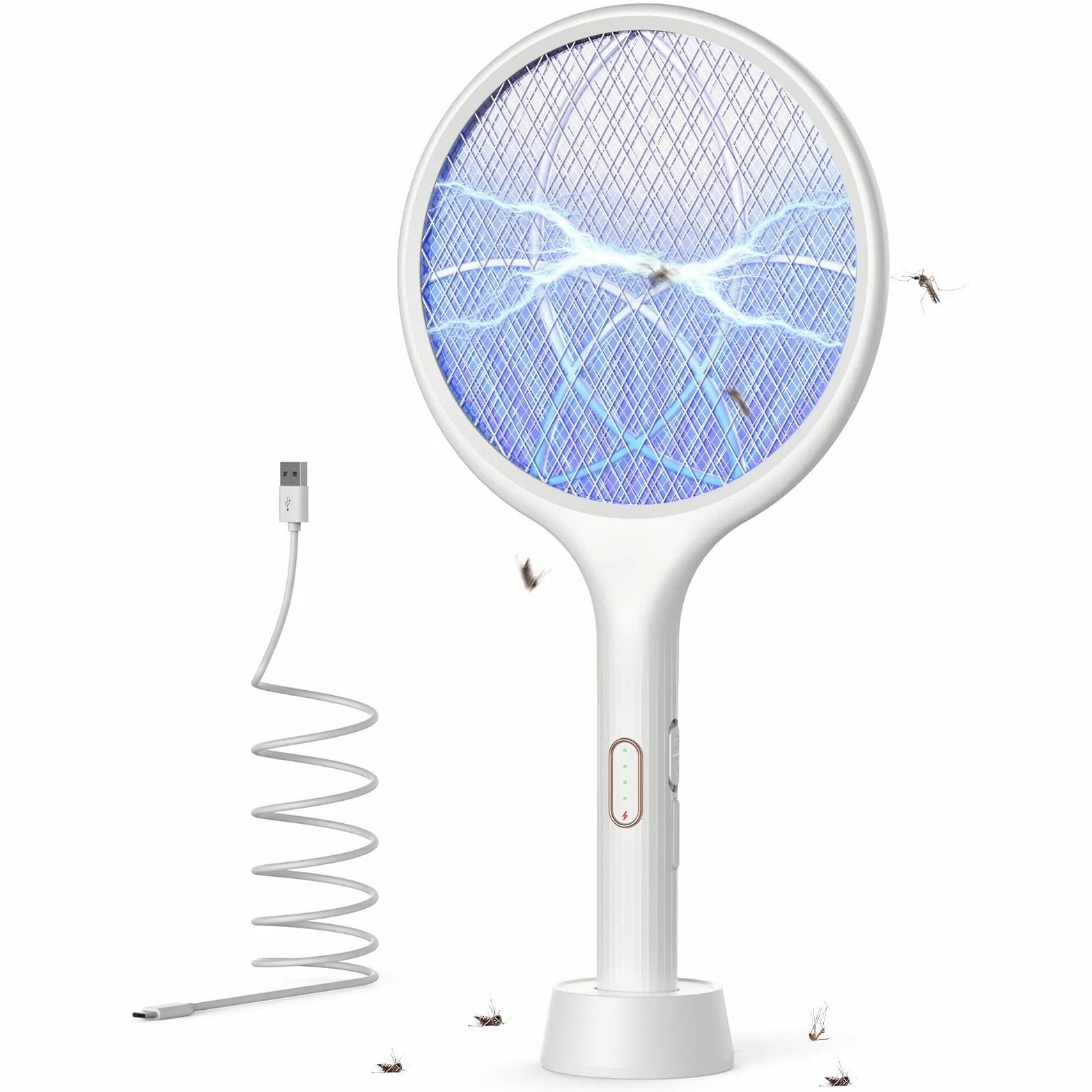 YISSVIC Raqueta Matamoscas Electrica 2 en 1 4000V Mata Mosquitos USB Recargable 1500mAh Blanco
