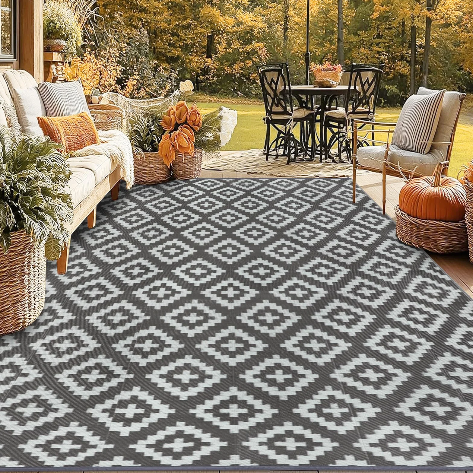 Alfombra de Exterior Homcomodar 180x270cm Gris Resistente UV Reversible Plástico Camping Patio