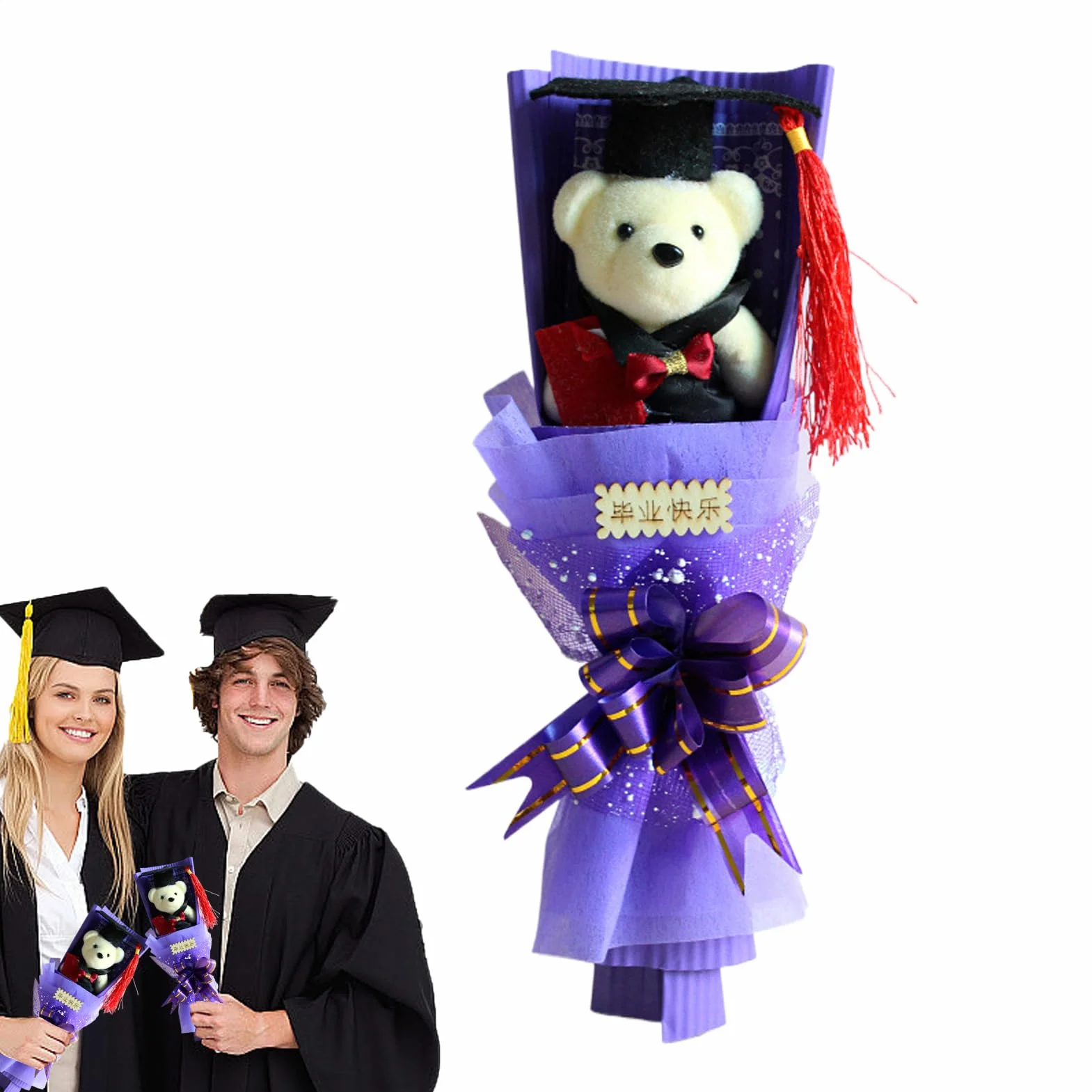 Oso Graduado con Birrete y Arreglo Floral Decorativo - Recuerdo Especial para Graduados