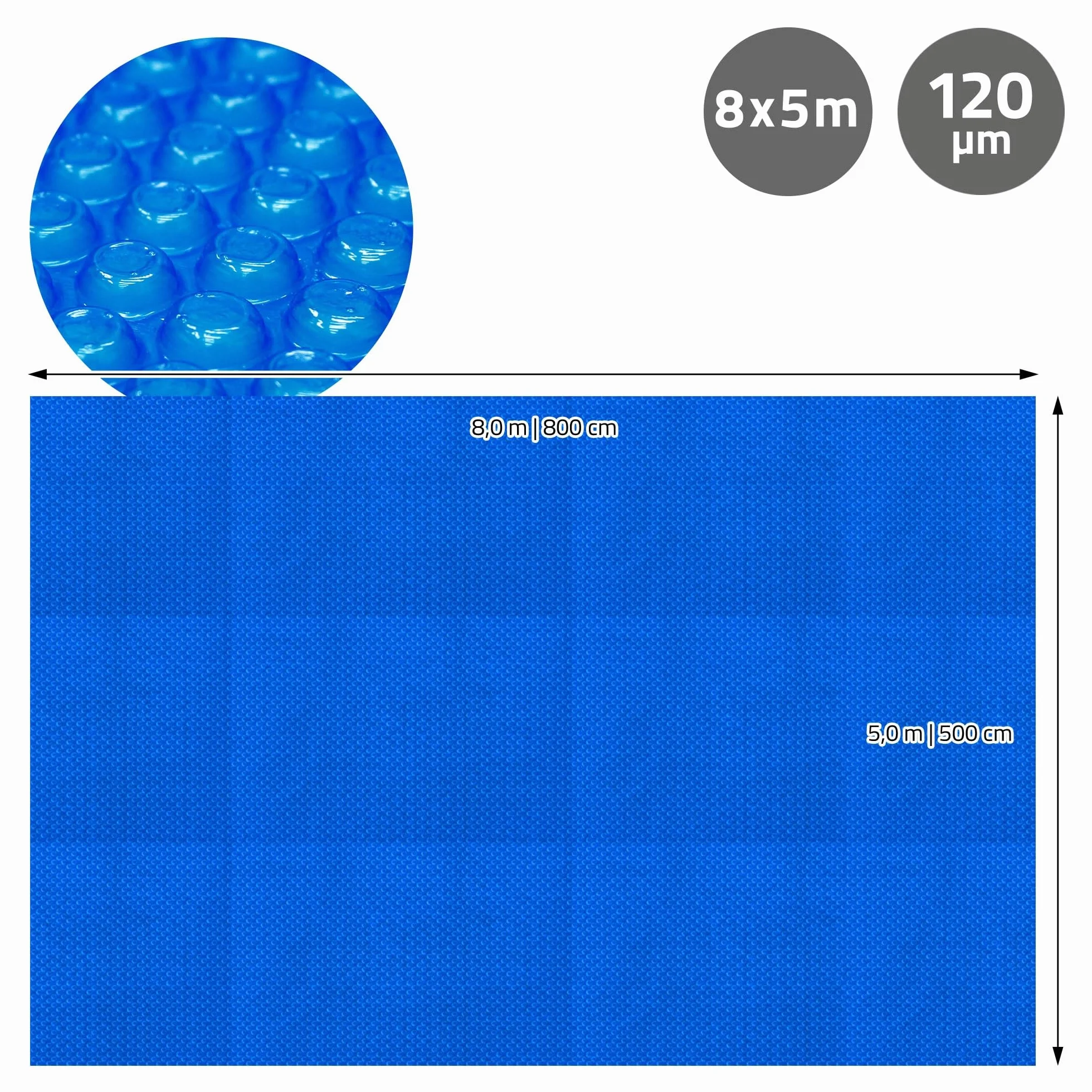 ECD Germany Cubierta Solar para Piscina Rectangular 800 x 500 cm, Azul, Lona Térmica de Burbujas 120 µm