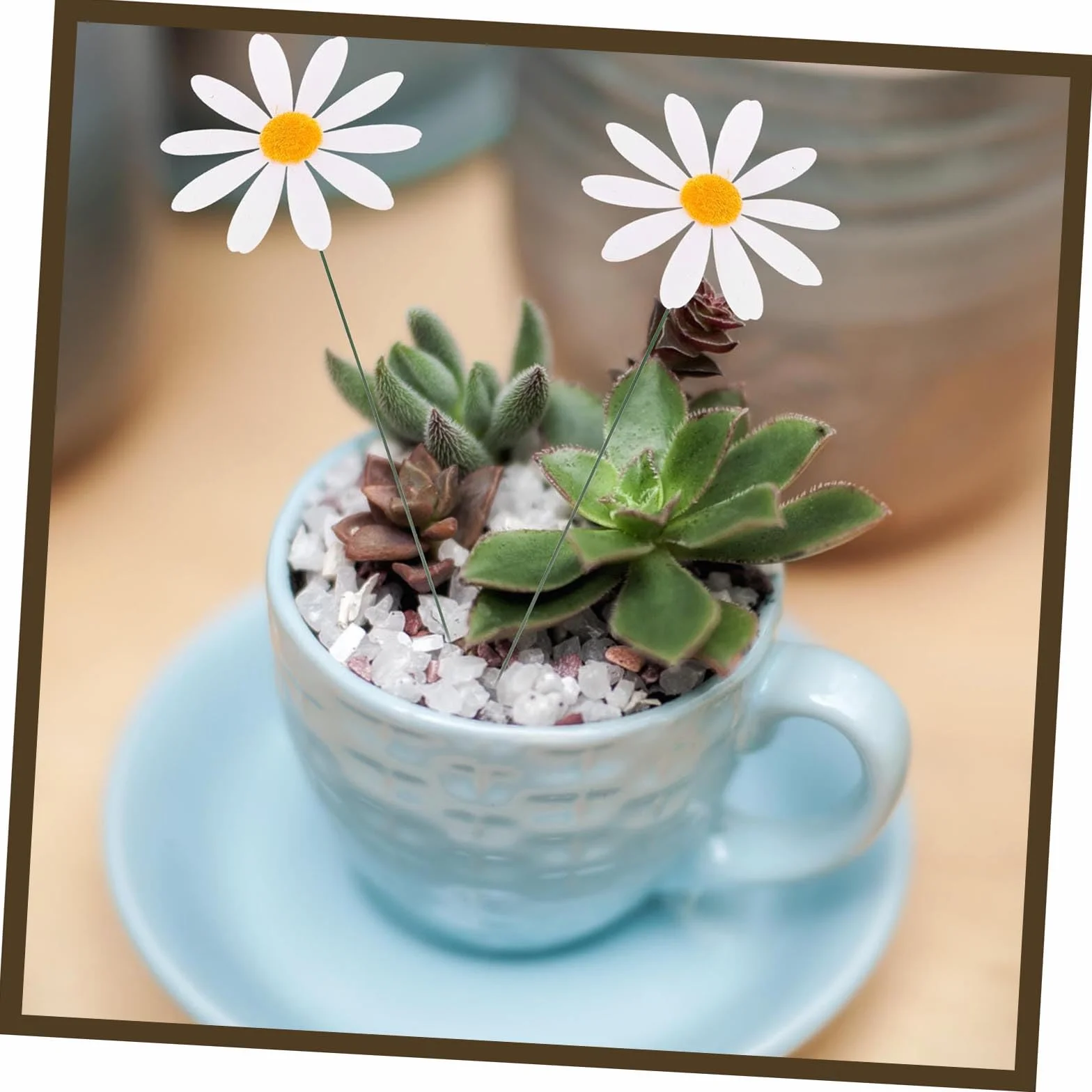 Juego de 10 estacas de jardín de metal con forma de margaritas para decoración exterior