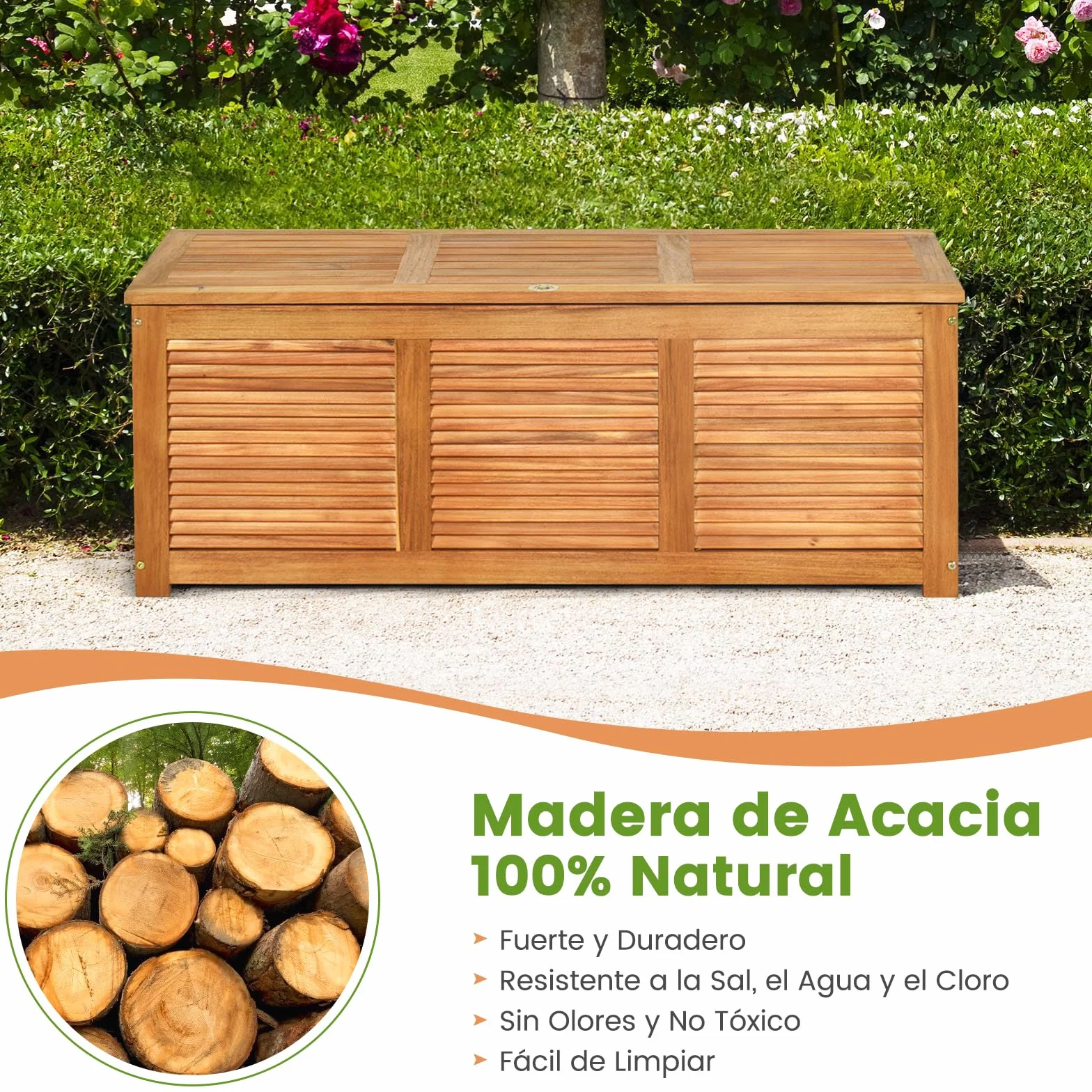 RELAX4LIFE Baúl Almacenaje Exterior Madera Acacia 120,5x44,5x44,5cm Carga 160kg