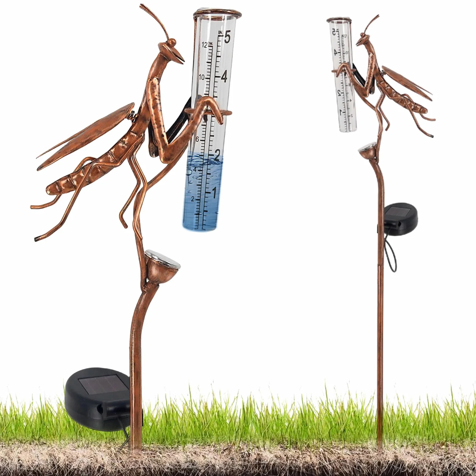 Pluviómetro solar de jardín con LED y estaca, vidrio resistente al congelamiento, medición precisa de precipitaciones