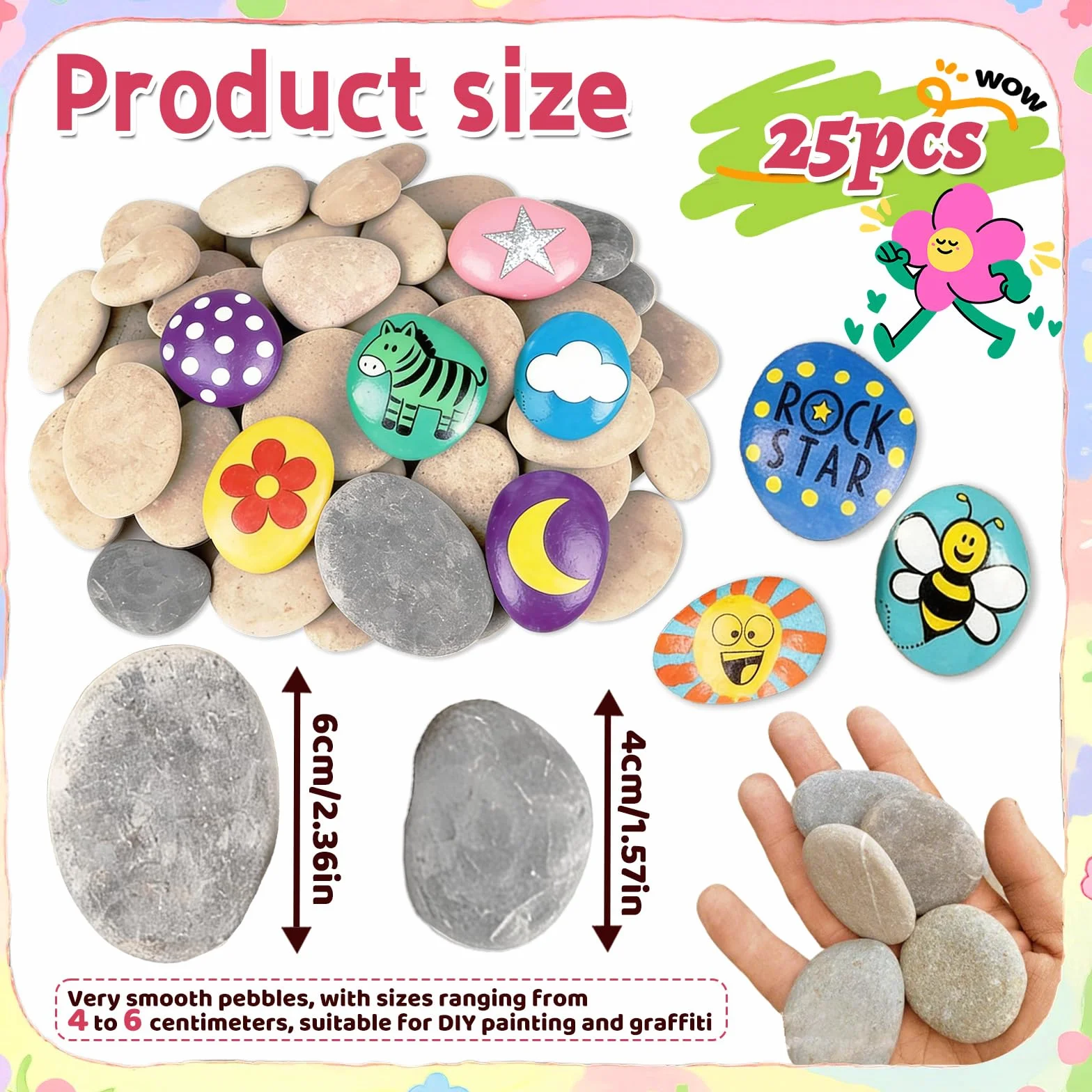 Piedras Lisas Pintar 25 Piezas Guijarros Decorativas Planas para Jardín