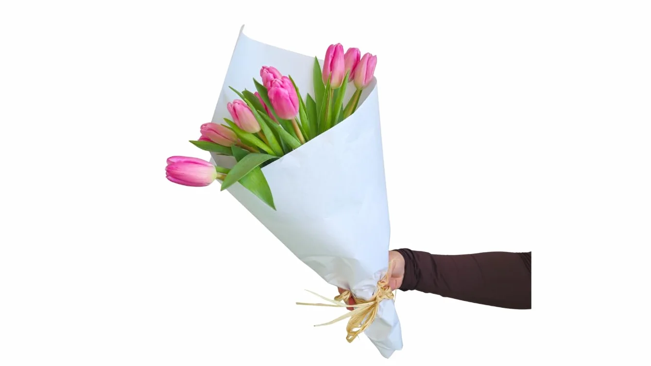 Ramo De Tulipanes Naturales - 10 Tulipanes Tallos Rosa - Flores Naturales A Domicilio - Regalos San Valentin