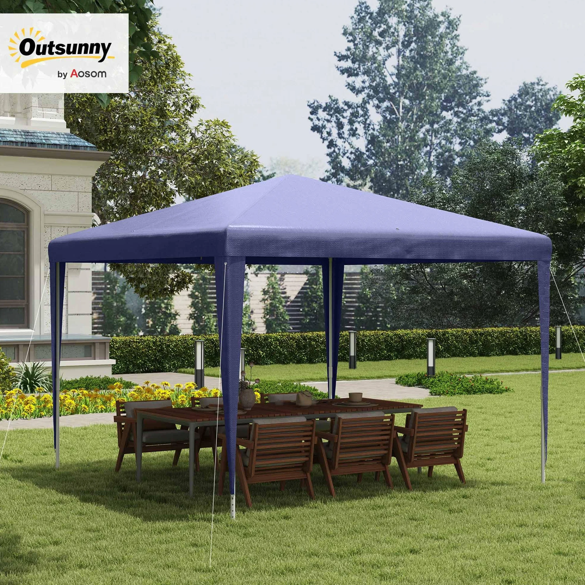Outsunny Carpa Desmontable 3x3 m Cenador Pabellón de Jardín con 4 Orificios de Drenaje y Marco de Acero Anti-UV Gazebo para Terraza Patio Exterior Camping Azul