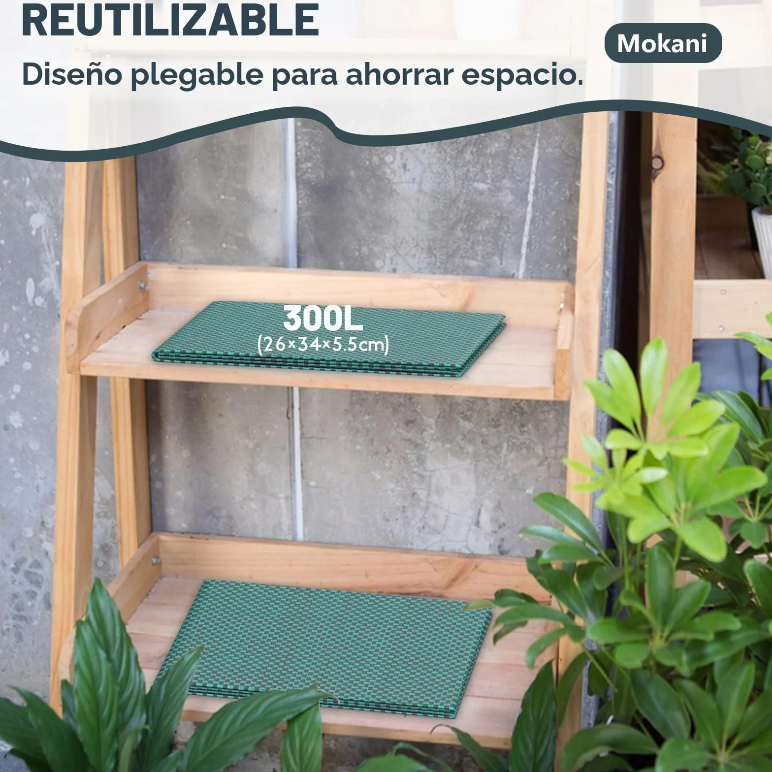 Mokani Bolsas de basura de jardín 300 L x 3 resistentes con asas reutilizables plegables