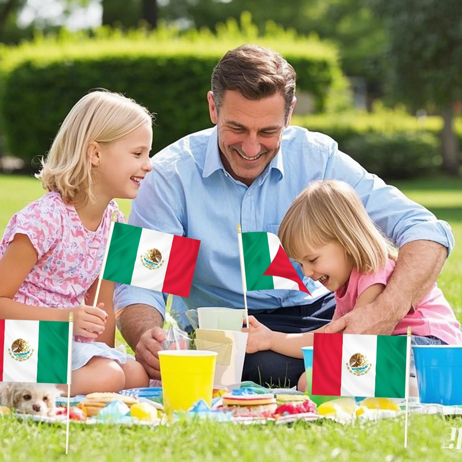 Paquete de 20 banderas mexicanas de mano de 5 x 8 pulgadas, pequeñas banderas de México en palos de madera con parte superior de lanza dorada, mini bandera mexicana para el Cinco de Mayo, Día de la