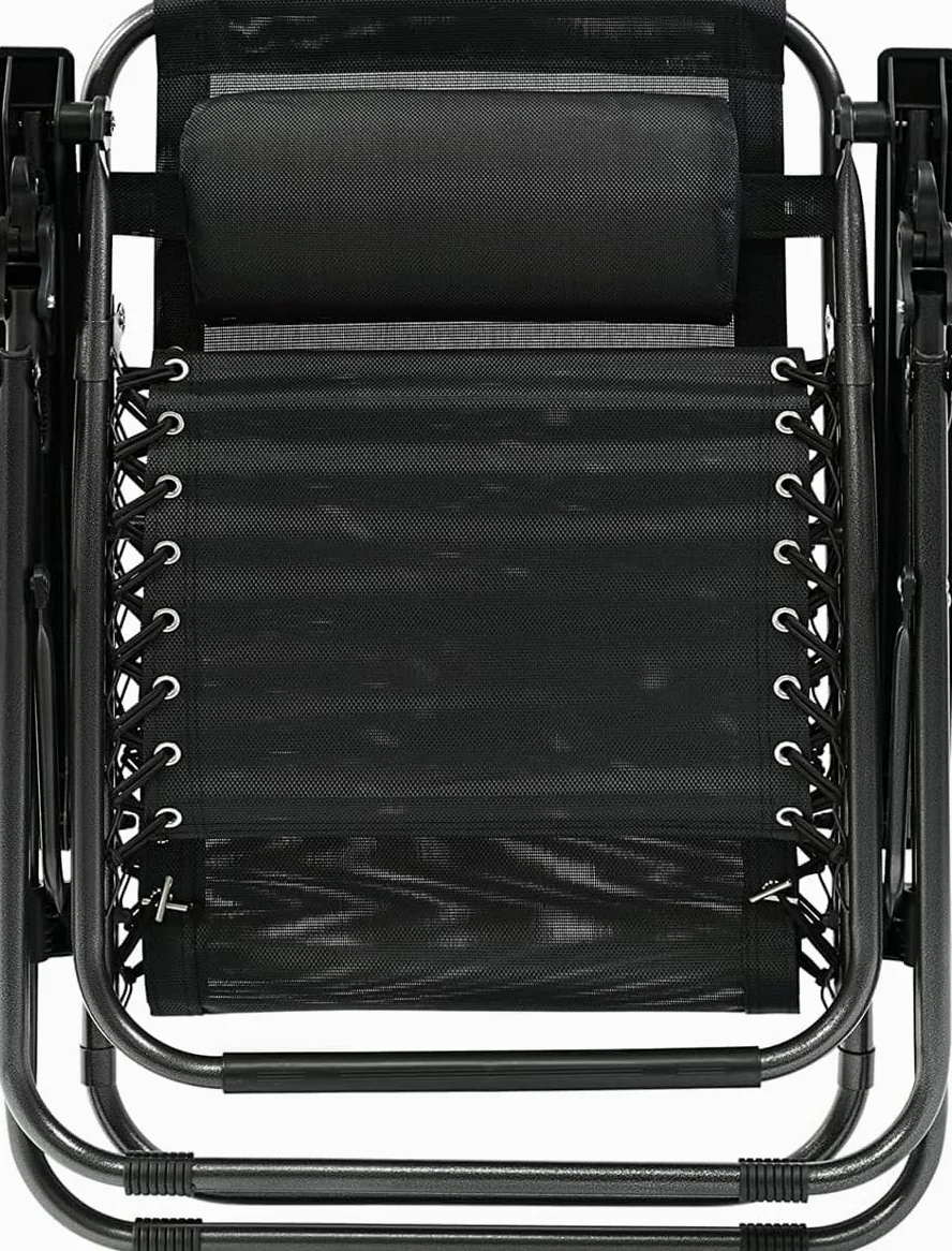 Tumbona Plegable con Reposacabezas y Reposabrazos, Reclinable, Gravedad Cero, Acero Ligero y Resistente, Ideal para Jardín, Playa, Piscina y Terraza, 1 Unidad, Negro