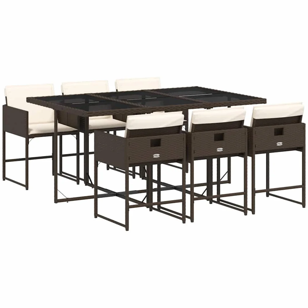 Set Comedor de Jardín 7 Piezas con Cojines Ratán Sintético Marrón
