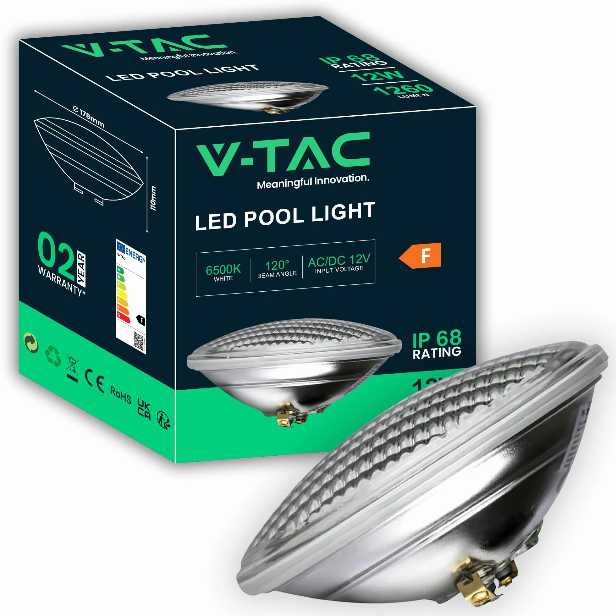 V-TAC Lámpara LED para Piscina 12W PAR56 1260 Lúmenes IP68 Blanco Frío