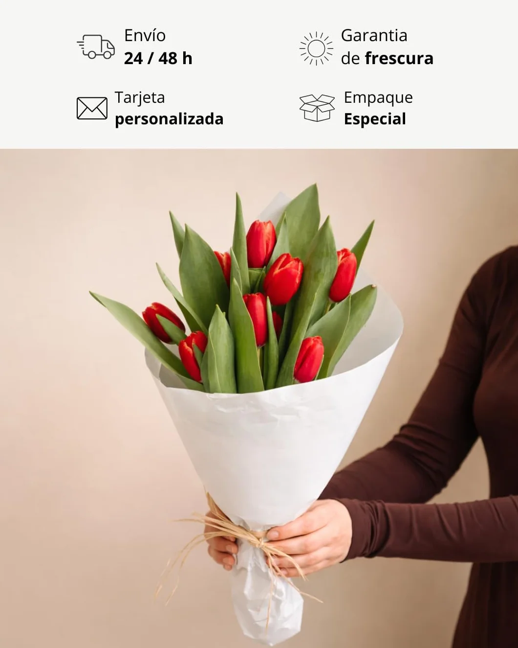 Ramo De Tulipanes Naturales - 10 Tulipanes Tallos Rosa - Flores Naturales A Domicilio - Regalos San Valentin