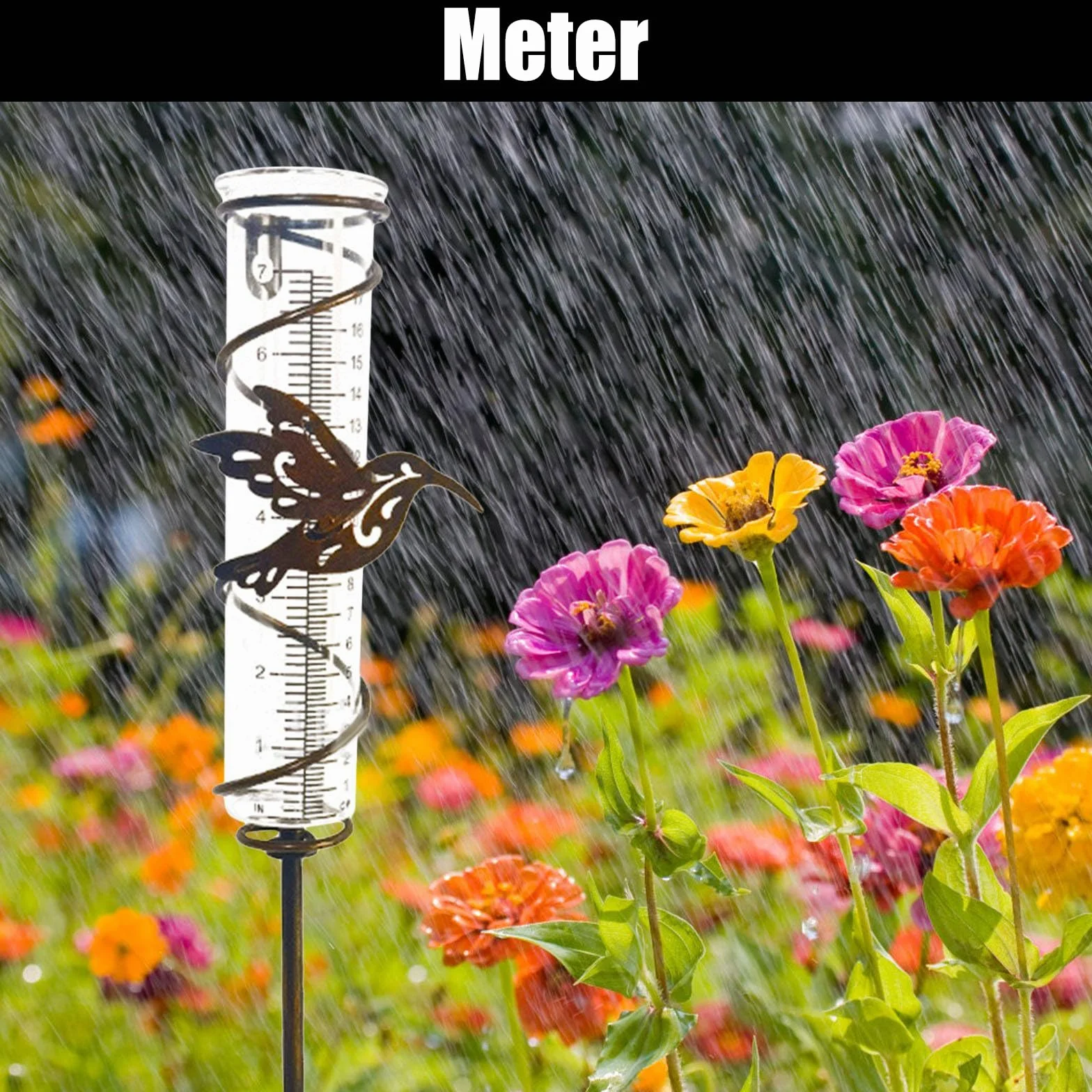Pluviómetro de jardín de vidrio, medidor de lluvia de metal con escala