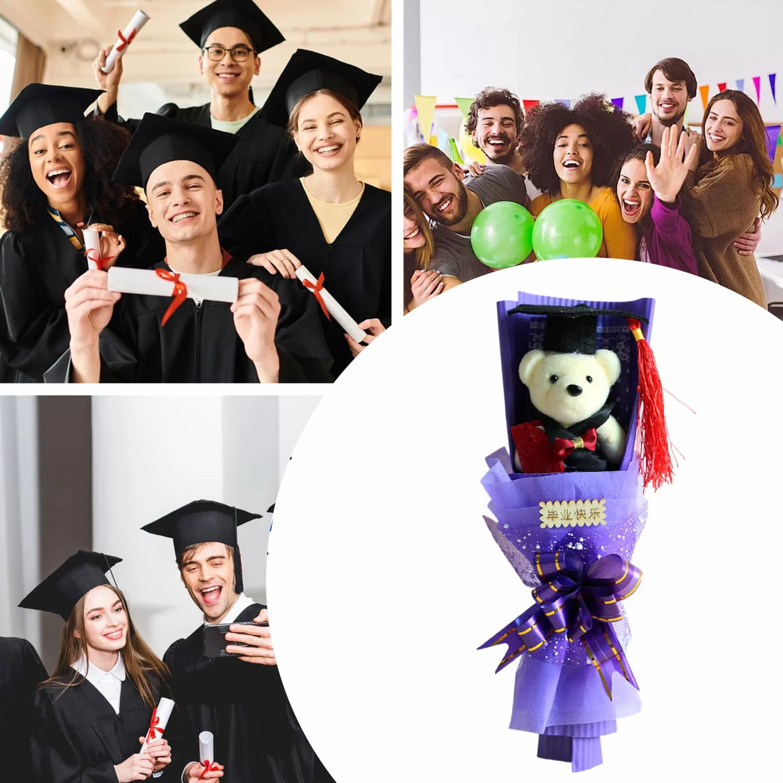 Oso Graduado con Birrete y Arreglo Floral Decorativo - Recuerdo Especial para Graduados