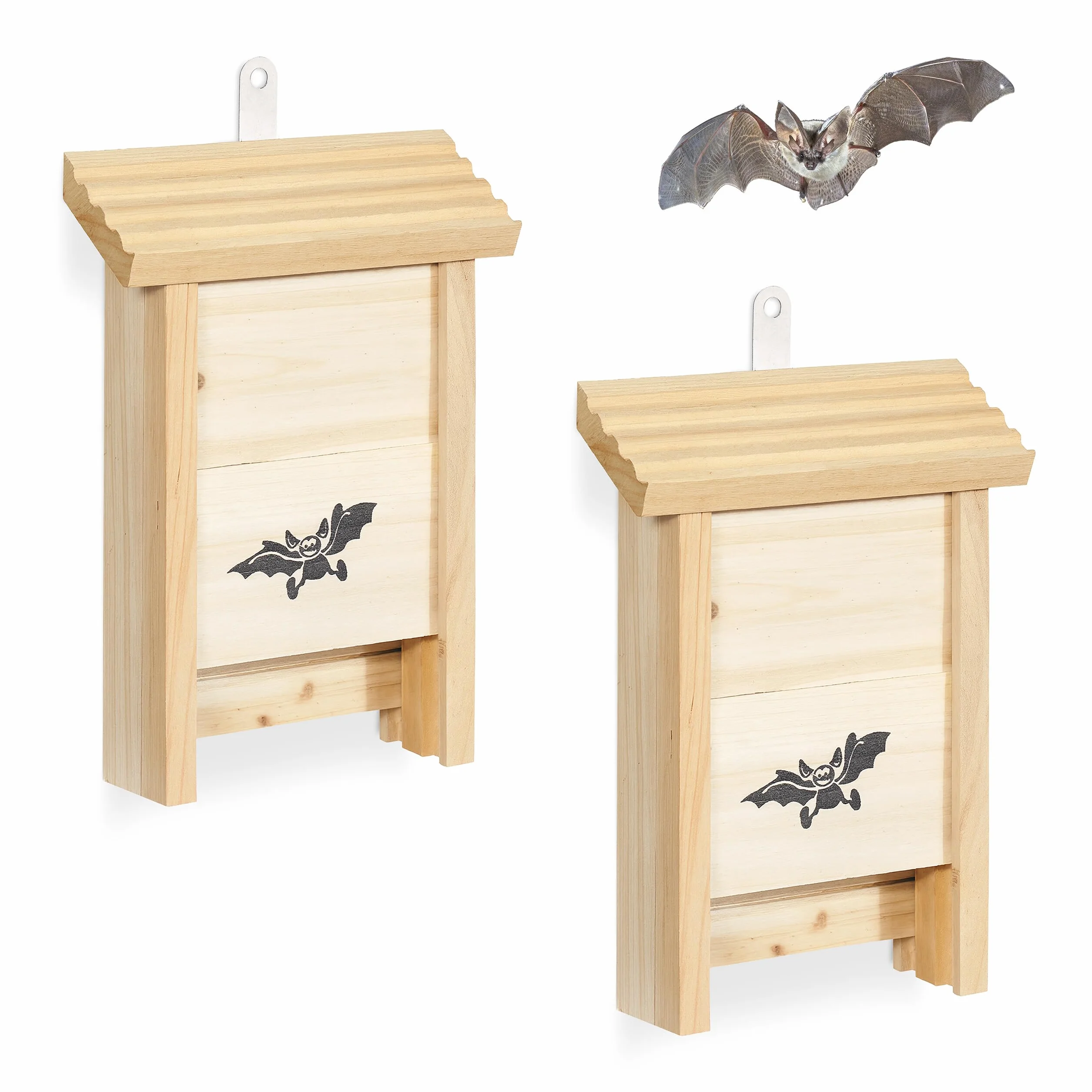 Relaxdays Caja para murciélagos, Set de 2 en Madera Natural, Refugio sin Tratar, HBT: 25 x 18 x 6 cm