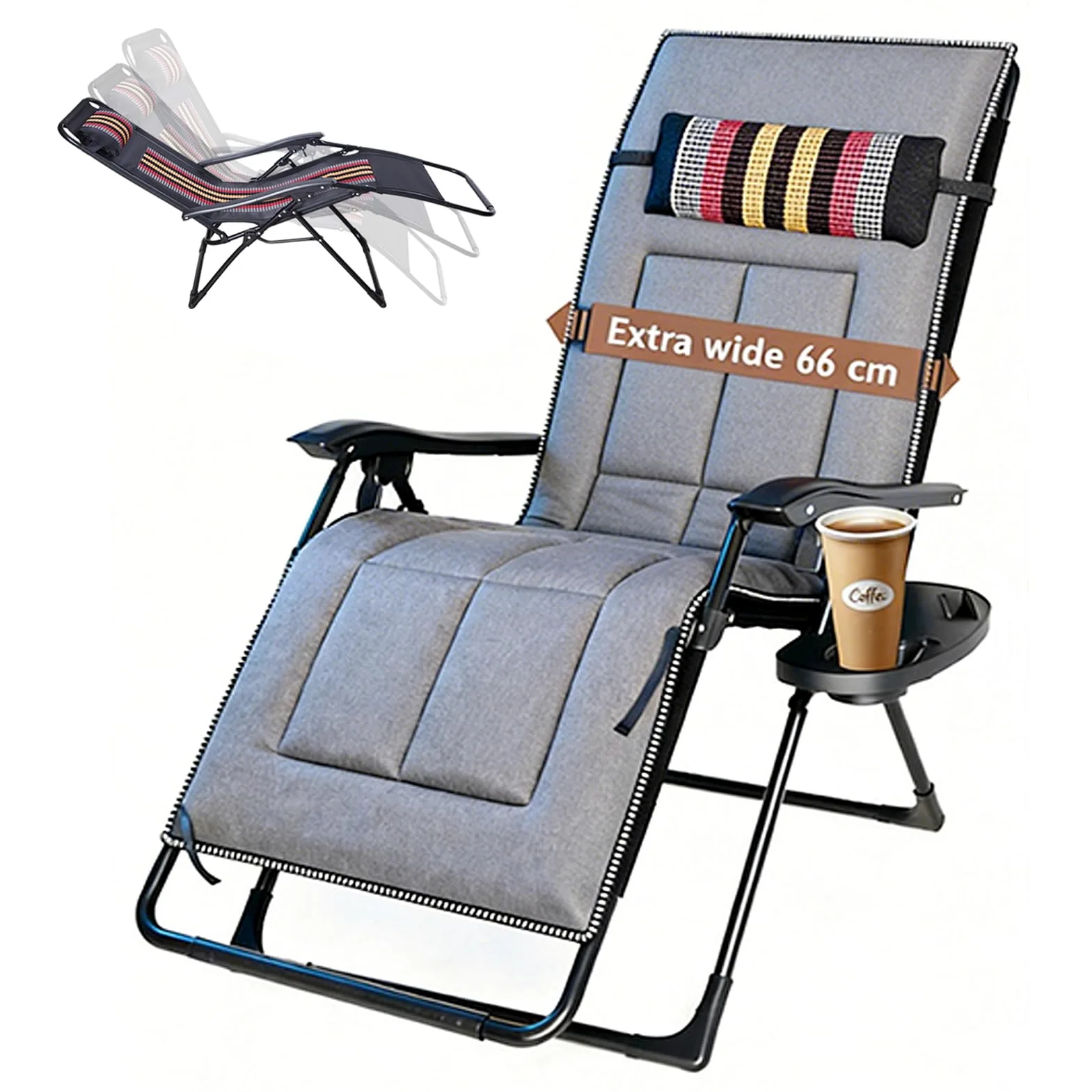 Tumbonas Plegables con Cojin, Silla Gravedad Cero, Interior Oficina Tumbona Jardin Exterior, Silla Tumbona Plegable con Portavasos - Respaldo Ajustable para Terraza Balcón Playa (Marrón 1)