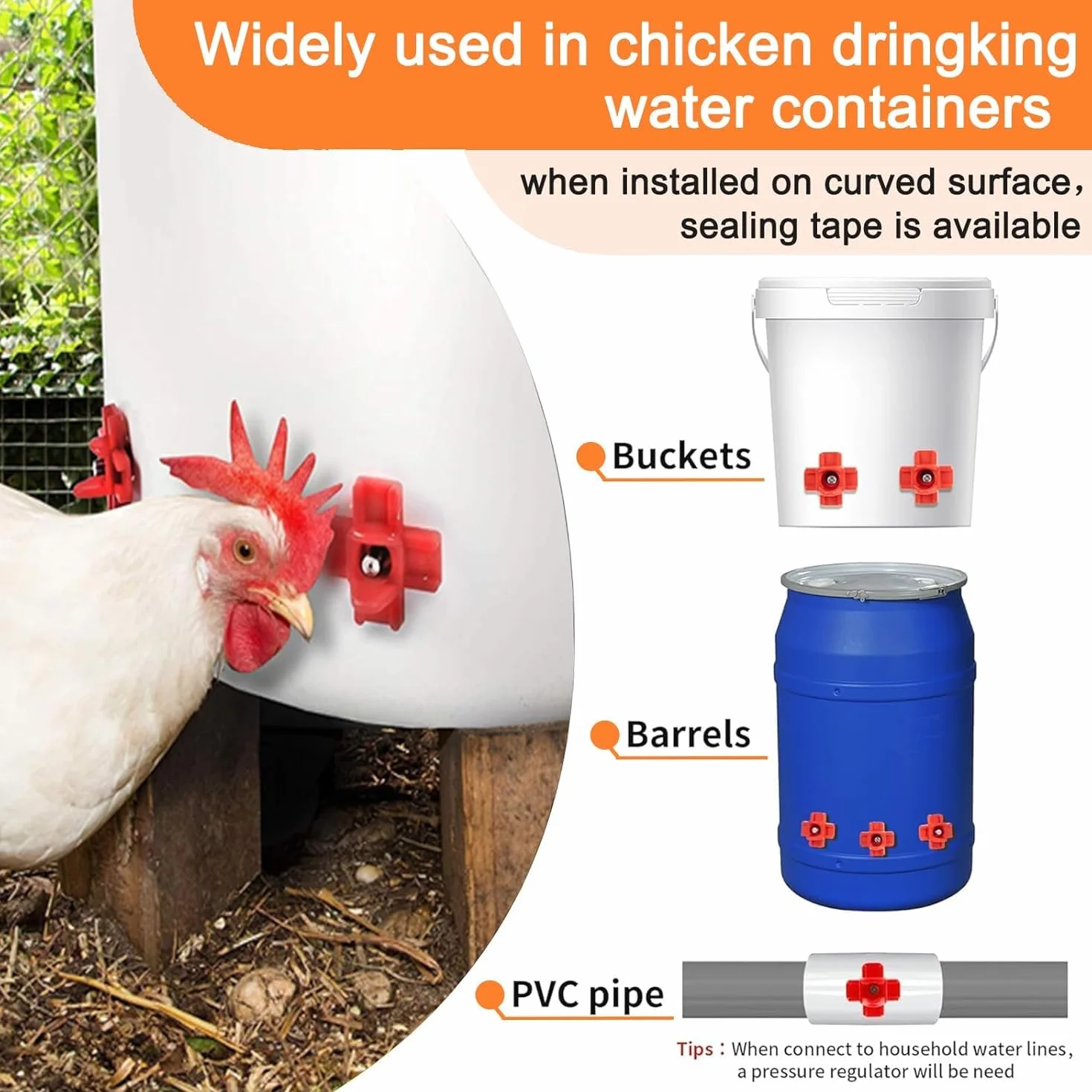Pezones de agua horizontales de pollo, bebedero de pezones de pollo para coper, bebedero de pezones de aves de corral, a prueba de fugas, plástico ABS duradero, con brocas (paquete de 15)