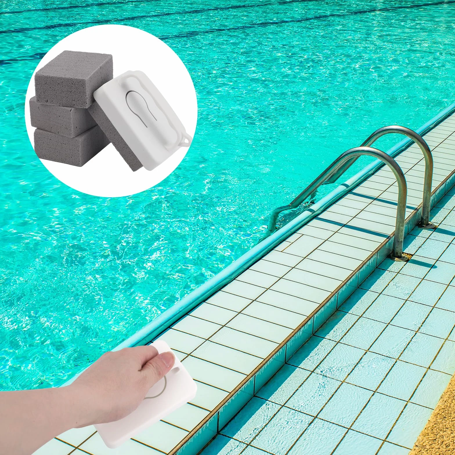 BOXOB Bloque de Limpieza Piscina con Mango Piedra Pómez 6 Pzs Quitamanchas para Baño Cocina SPA
