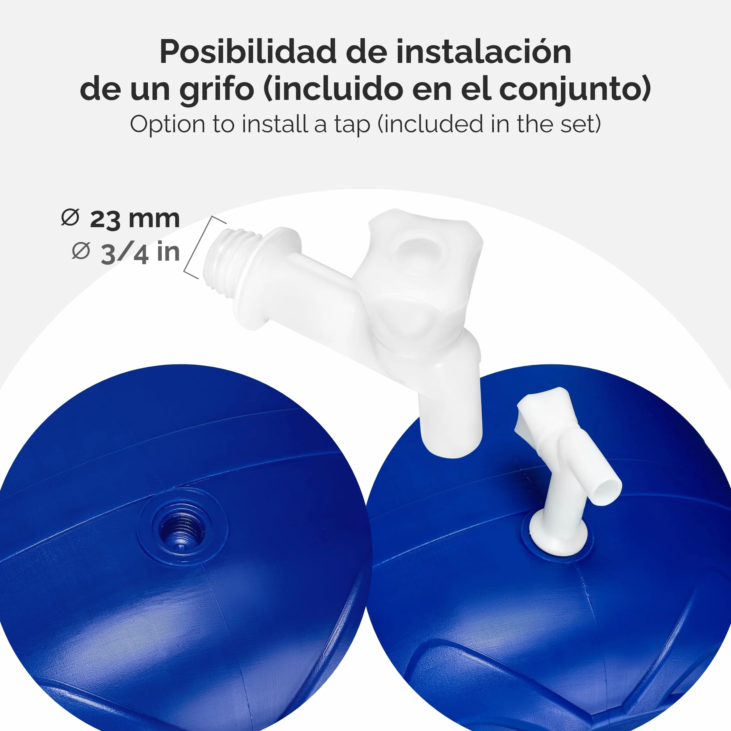 Garronda Barril de Boca Ancha 150 litros BPA-Libre con Grifo para Alimentos, Agua de Lluvia, Jardines Azul