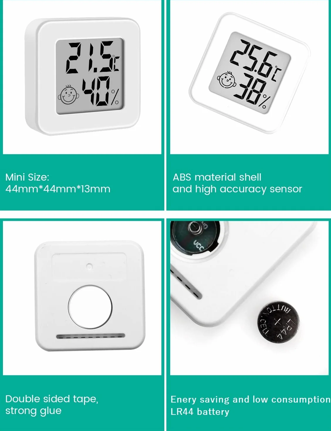 Mini Termómetro Higrómetro Digital Medidor de Temperatura y Humedad, Termohigrómetro de Interior (blanco-3 piezas)