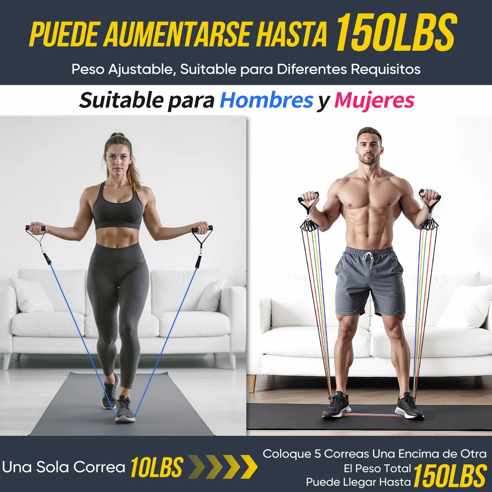 Fokky Gomas Elasticas Musculacion, 5 Niveles Bandas Elasticas con Anclaje Puerta, Asas, Correa Tobillo para Pilates Yoga