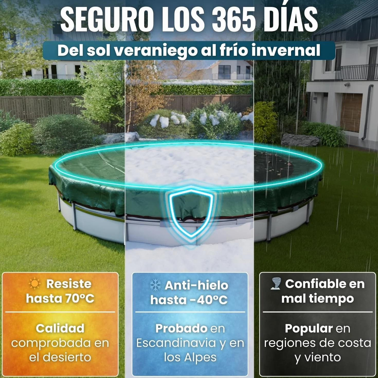 Planenfux® Cobertor de Invierno Redondo para Piscinas Ø 366 cm PE 200g/m² UV-Resistente Lona Solar