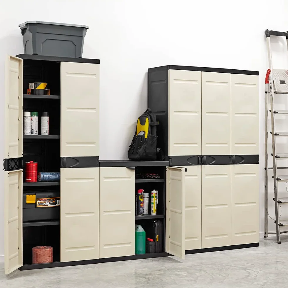 Titanium PLASTIKEN Armario de 2 Puertas con Estantes 70 x 44 x 176 cm Beige y Negro