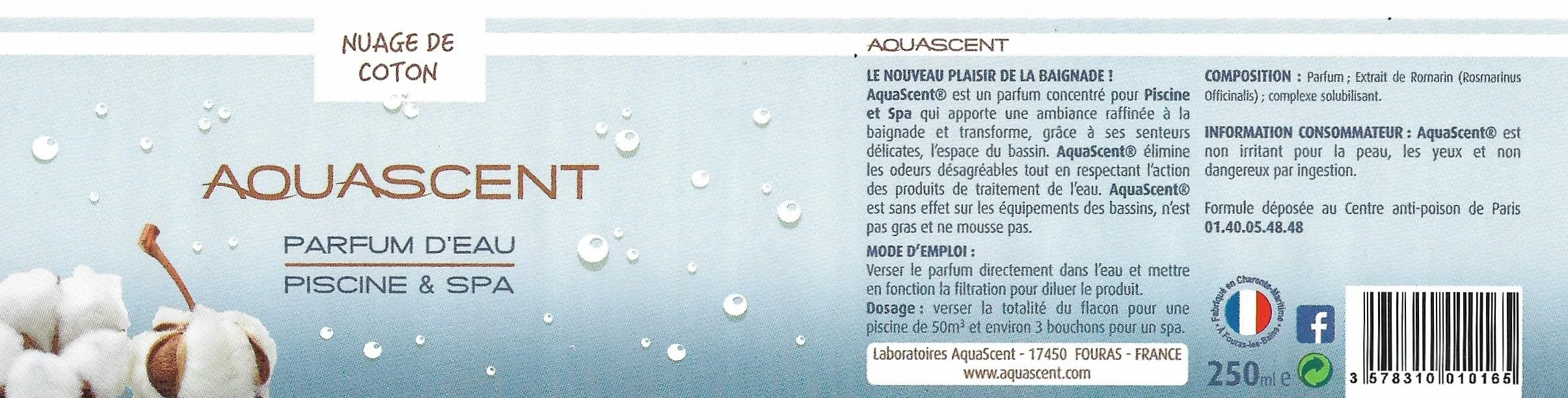 Perfume para Agua de Piscina SPA Aroma Flor de Algodón 250 ml