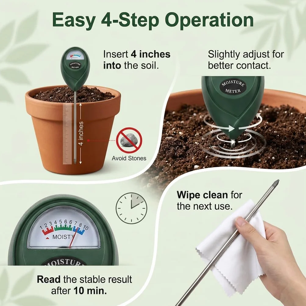 Medidor Humedad Plantas, Soil Moisture Meter con Sonda 16,5 cm, Sensor Sin Pilas, Probador Suelo Preciso