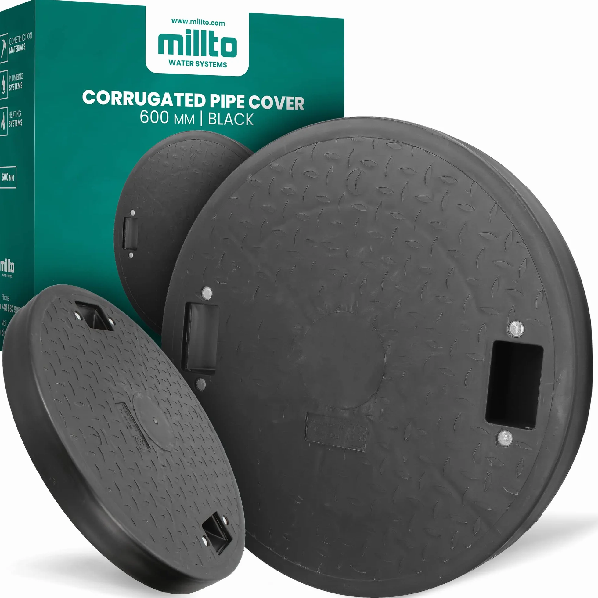 Millto Tapa de alcantarillado PP DN600 negro Kl. A15 carga 1,5 t