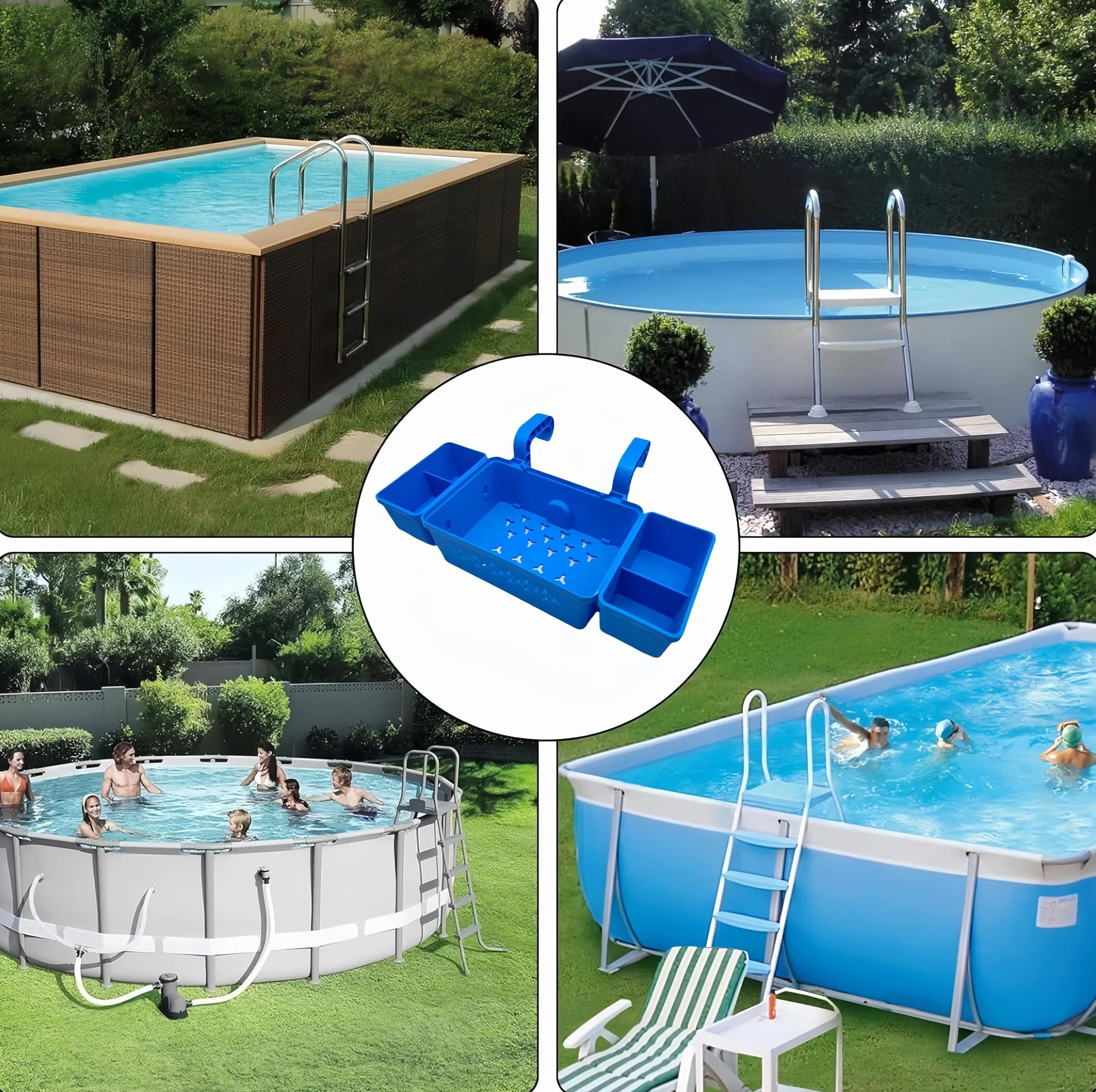 Cesta a bordo de la piscina 42 x 21 x 13 cm almacenamiento para piscina fuera del suelo