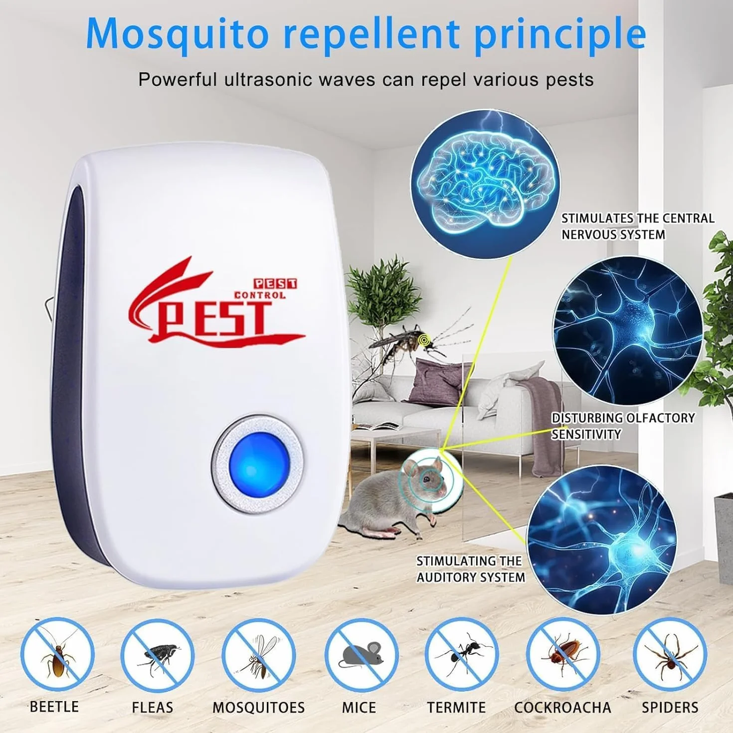 Repelente Ultrasónico de Plagas 6 Pack Electrónico Mosquitos Interiores
