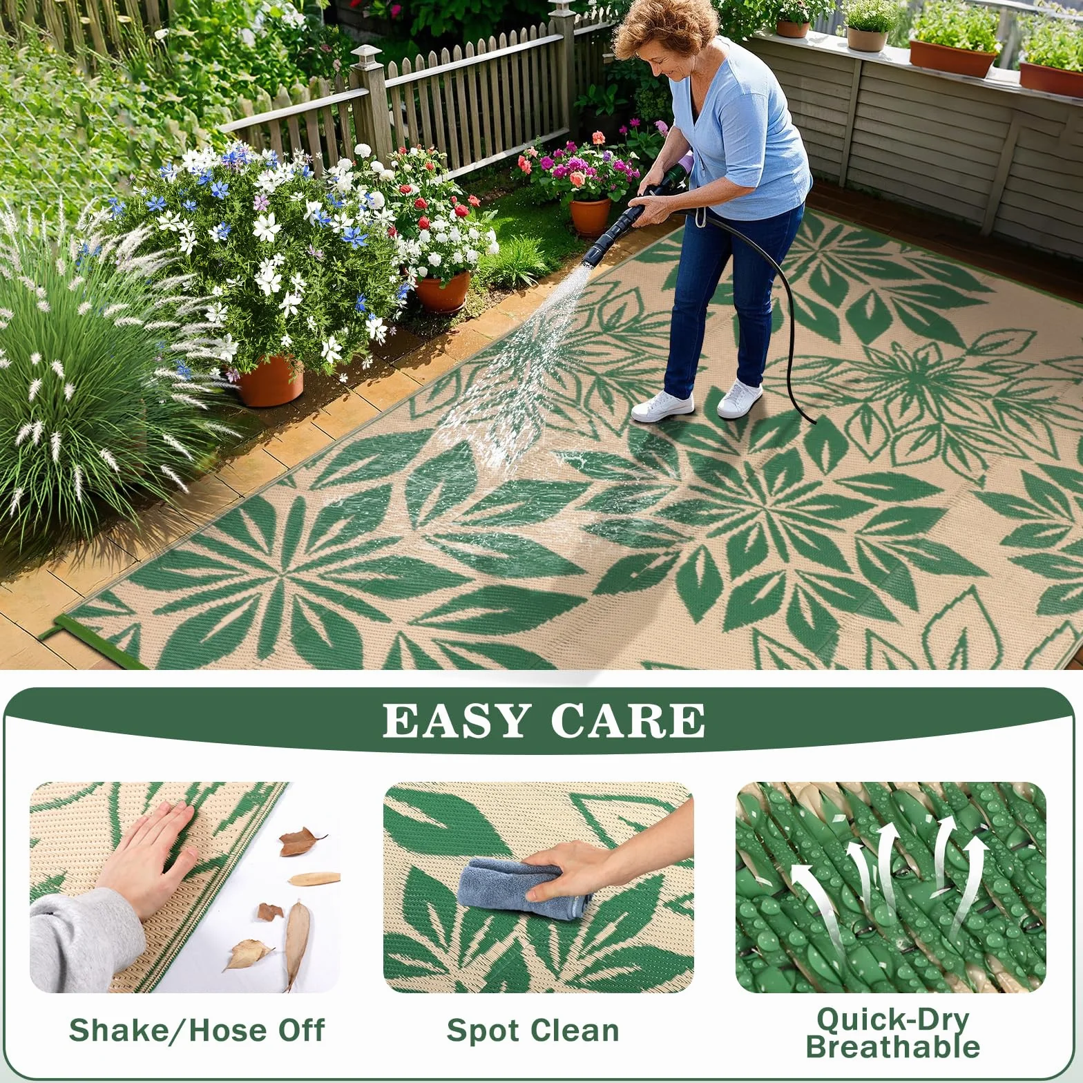 Alfombra de Jardín Impermeable 150x245 cm Verde Resistente a Rayos UV Reciclado