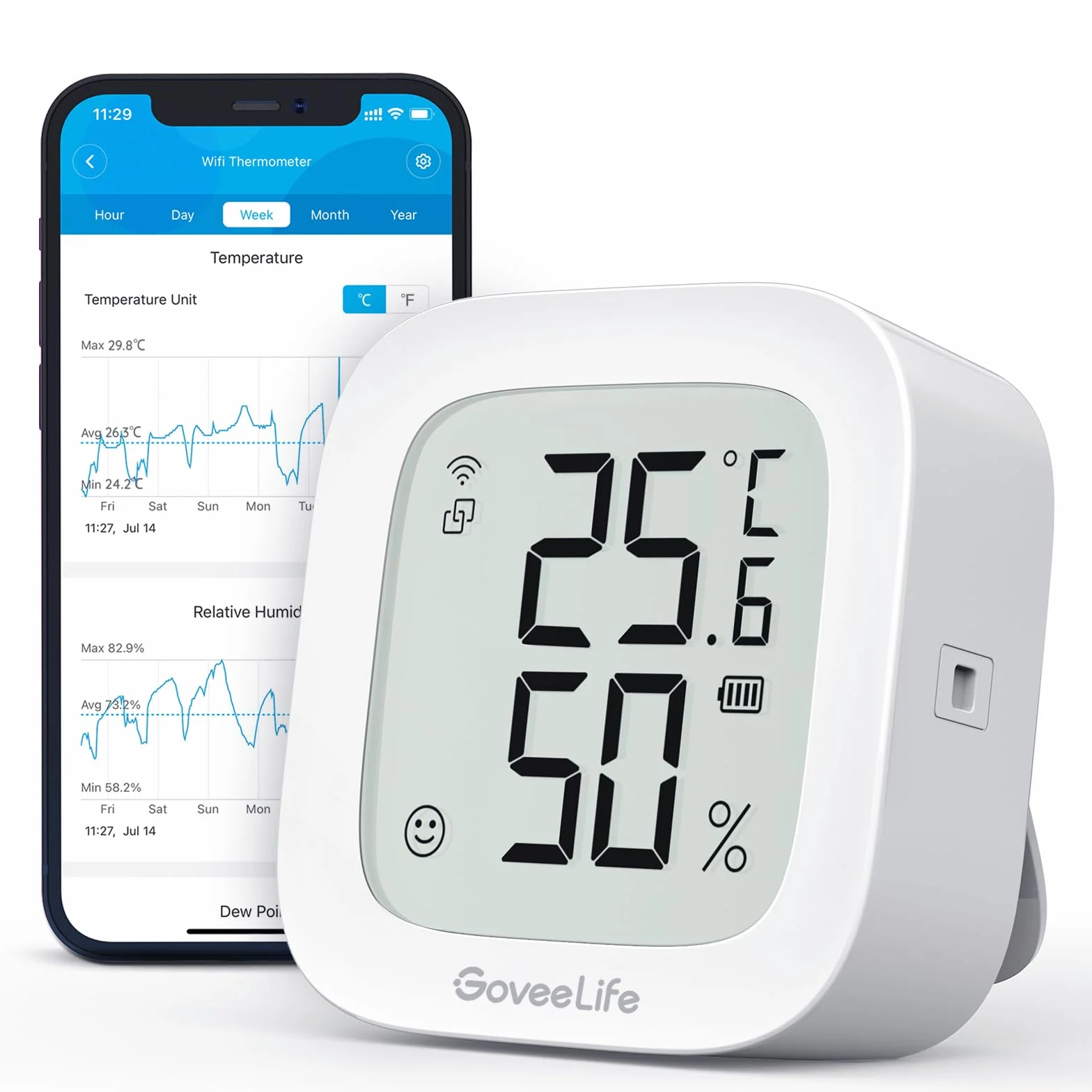 GoveeLife Higrómetro Wi-Fi Termómetro digital Temperatura humedad Interior Control remoto Notificación