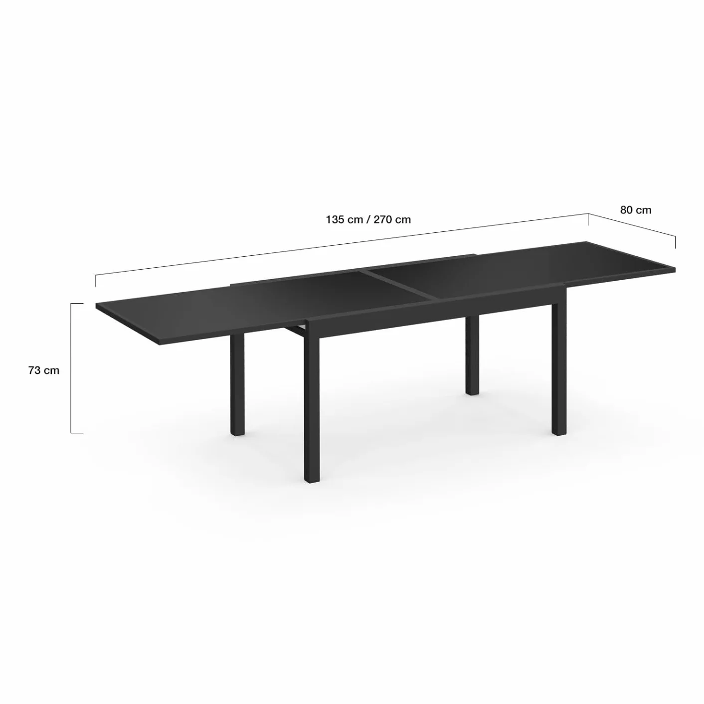 IDMarket - Juego de jardín Madrid con mesa extensible de 135-270 cm y 12 sillas apilables, color negro