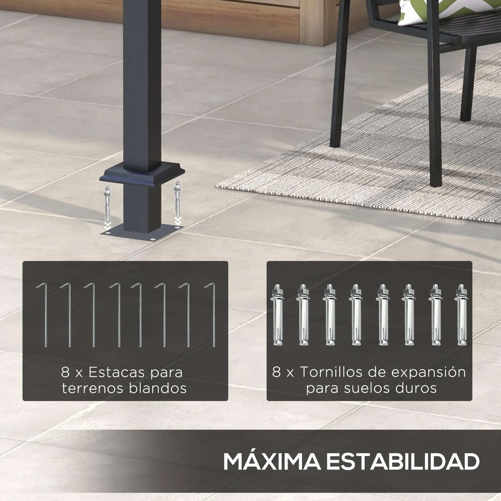 Outsunny Pérgola 3x4 m Gazebo Cenador de Jardín con Techo Retráctil de Poliéster y 12 Orificios de Drenaje Pérgola para Patio Terraza Exterior Gris Oscuro