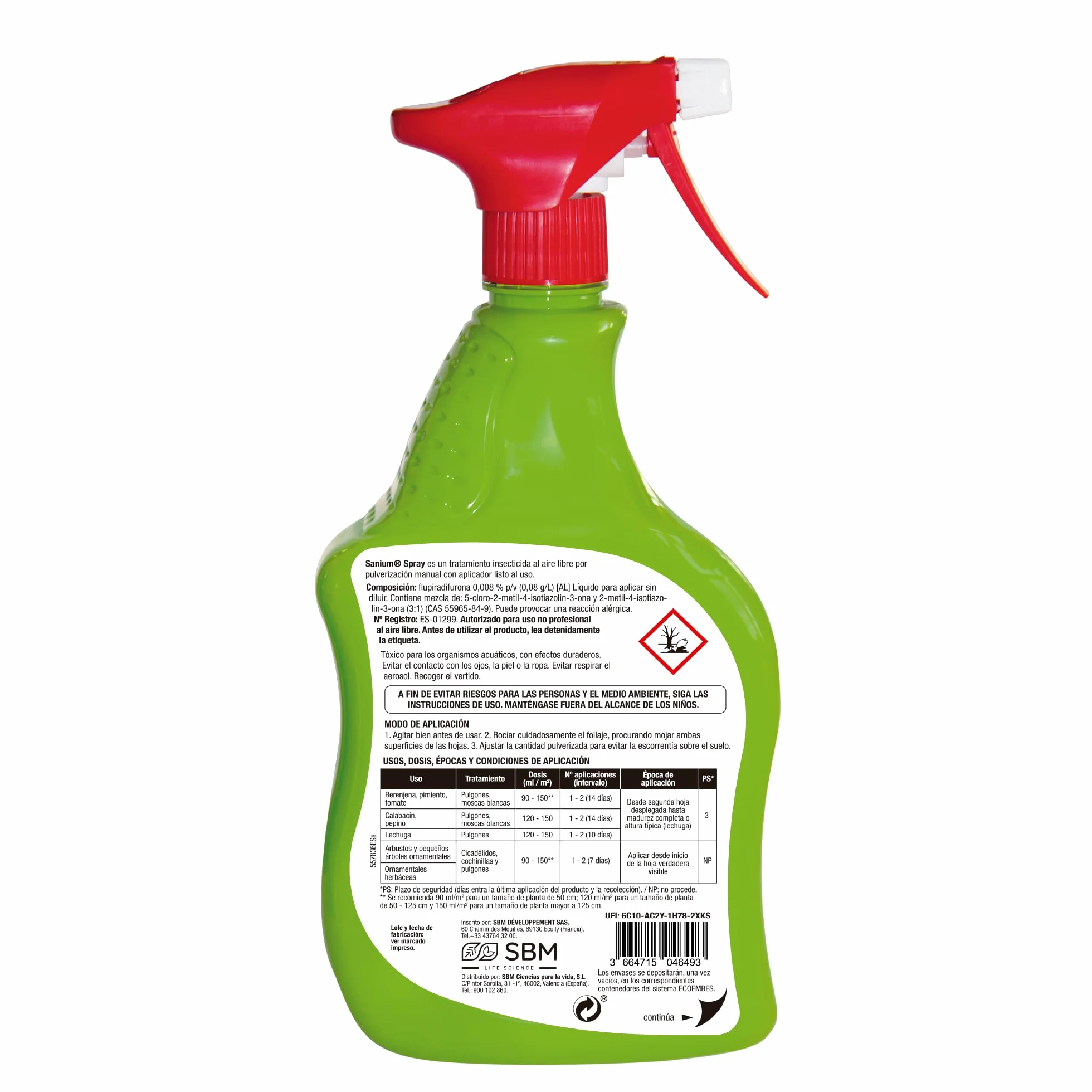 Spray Insecticida Sistémico 800 ml Protección contra Pulgones Cochinilla Mosca Blanca Cicadélidos Resistente Lluvia