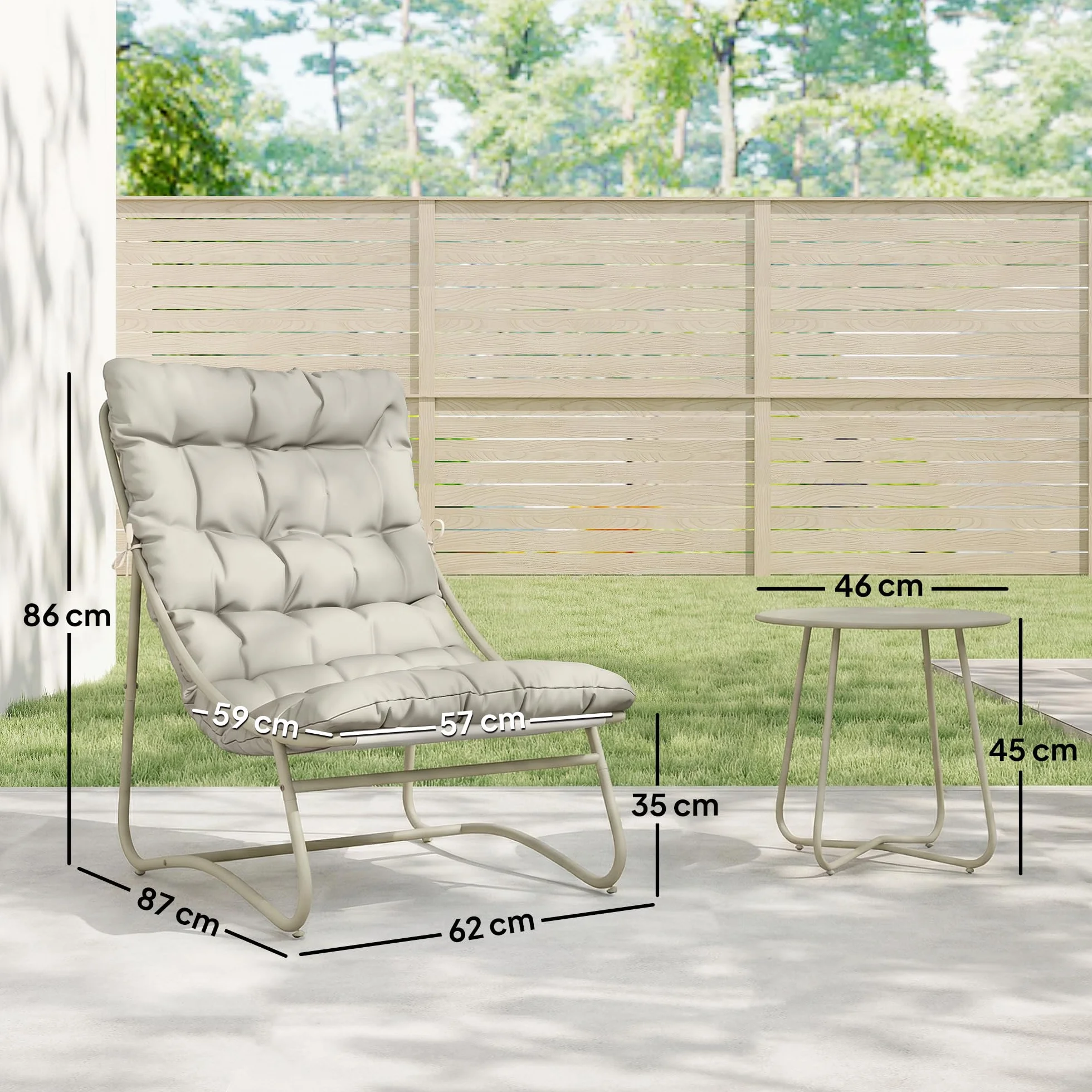 Outsunny Conjunto de Mesa y Sillas de Terraza Exterior 3 Piezas, Muebles de Jardín con Cojines, Gris Claro