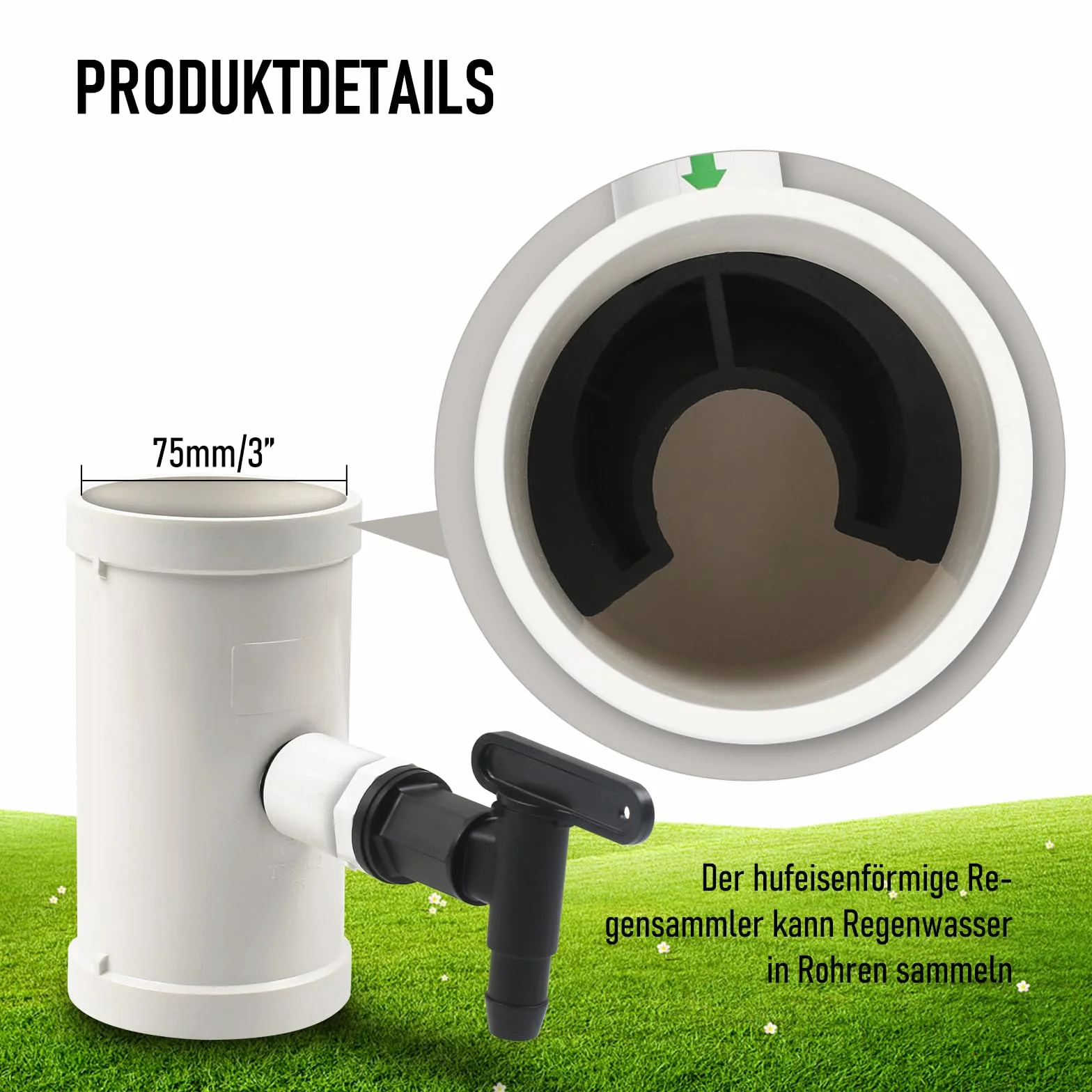 Tubo de 75 mm para colector de agua de lluvia, accesorio de conexión