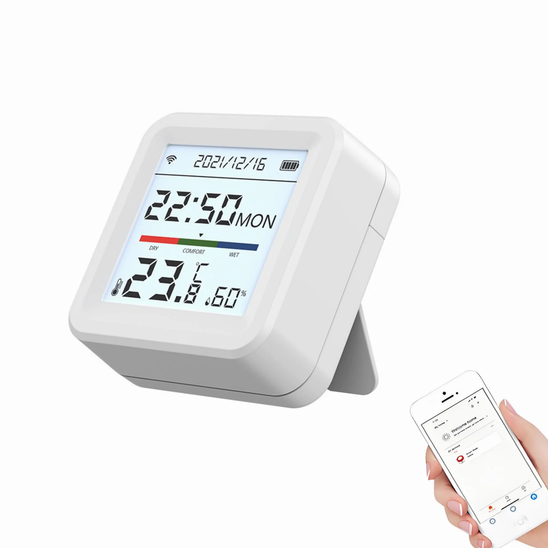 Mengshen Pack 2 Termómetro Higrómetro Digital WiFi Interior Sensor Temperatura Humedad con Retroiluminación Monitoreo Remoto APP para Hogar Habitación Bebé Oficina