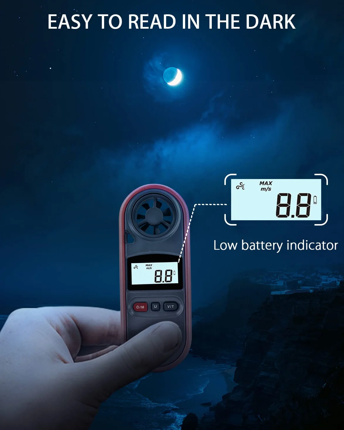 Wintact Anemómetro Medidor de velocidad del viento digital HVAC termómetro velómetro