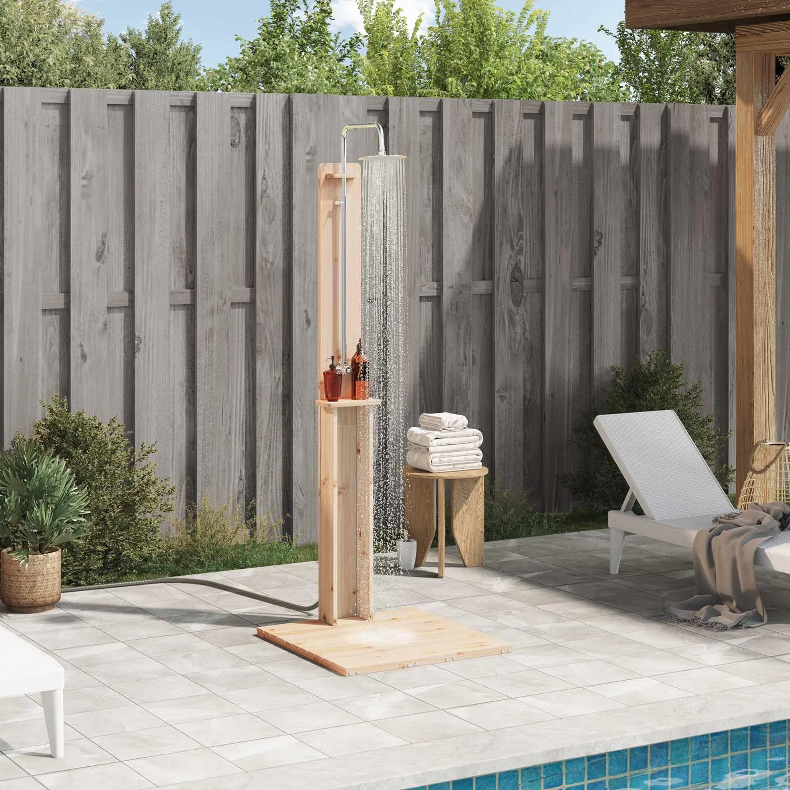 vidaXL Ducha Exterior Natural Pino Macizo 75x76x217 cm Independiente Moderna para Jardín Terraza Resistente al Clima