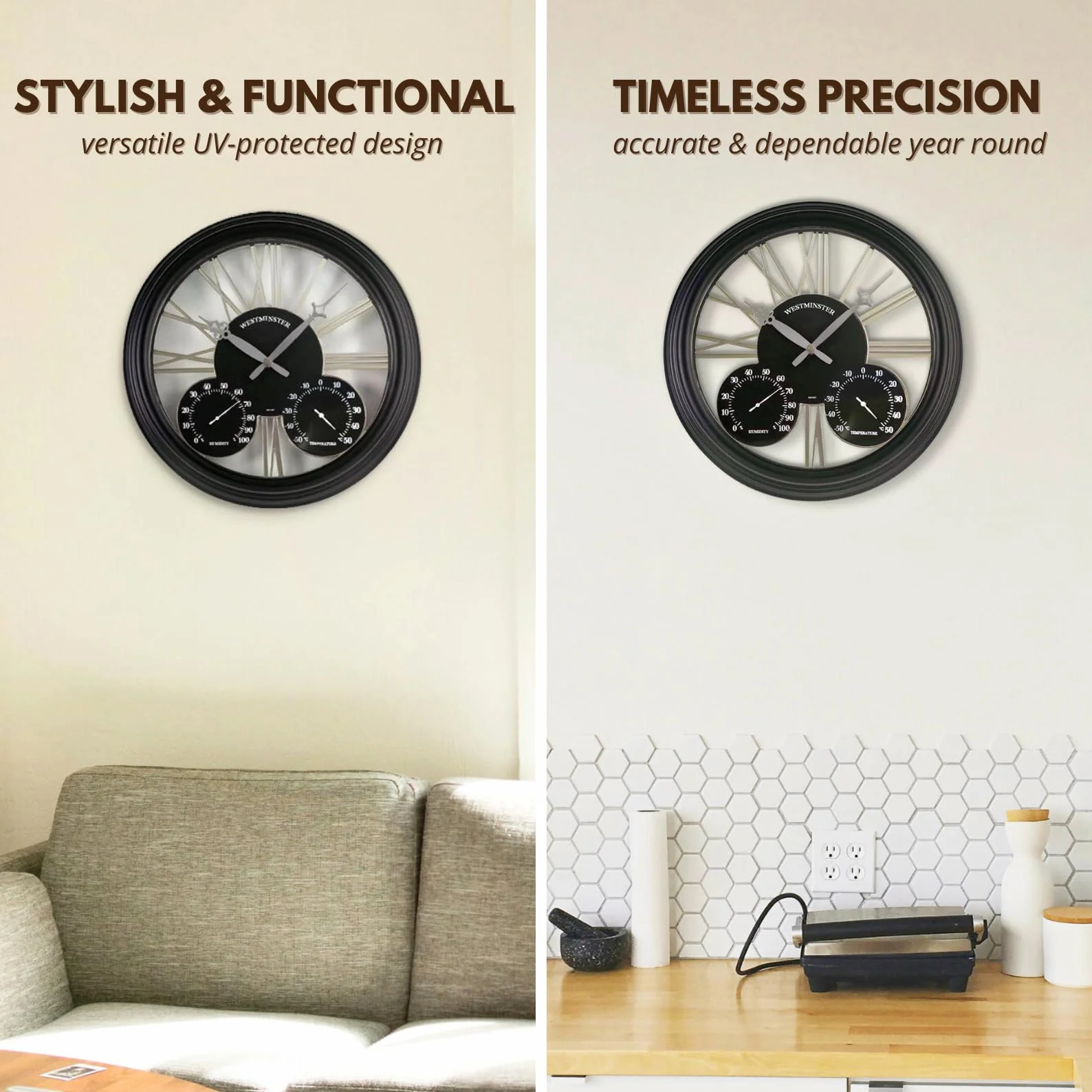 HomeZone Estación Meteorológica Reloj de Pared Exterior Termómetro Barómetro Higrómetro