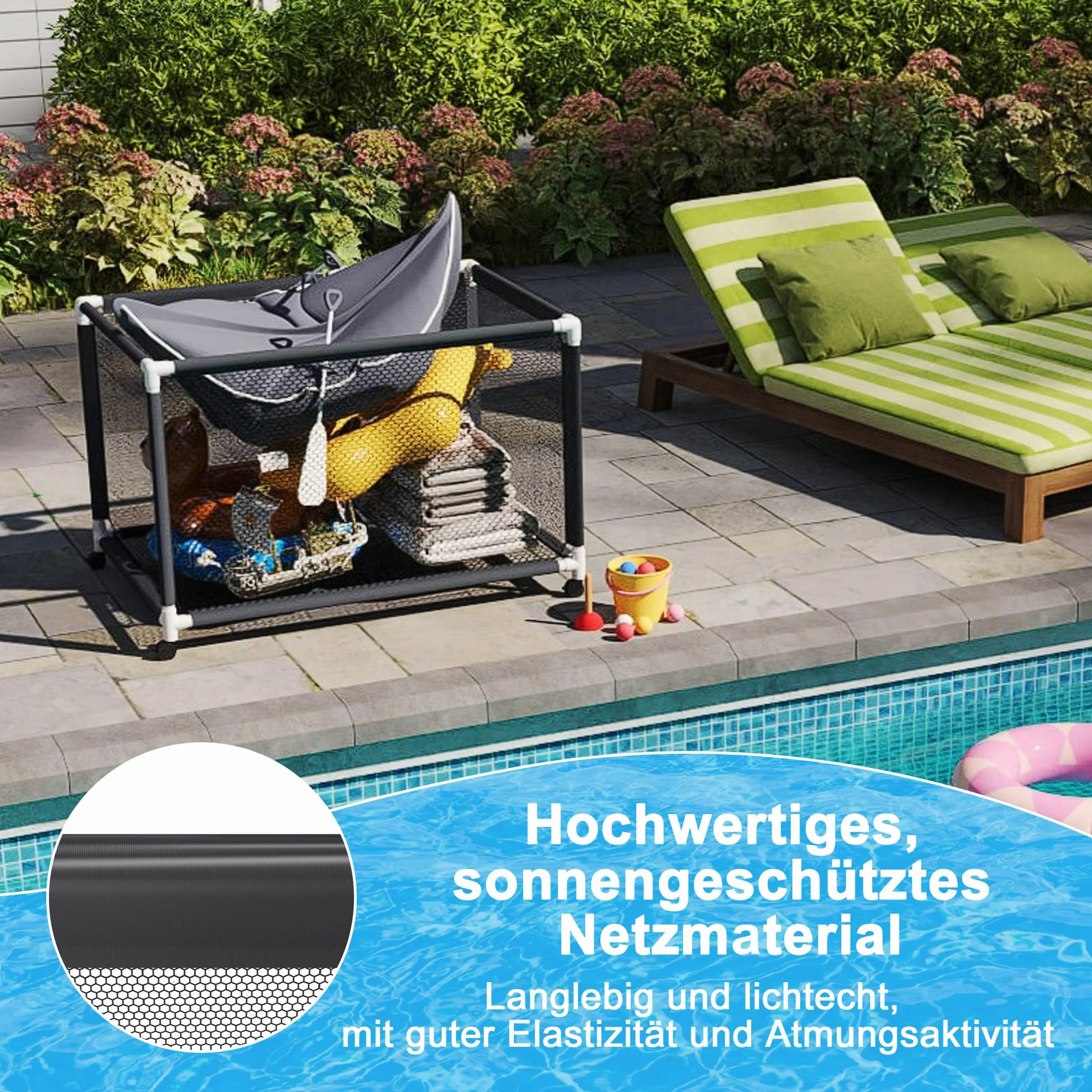 Froadp Caja de almacenamiento para piscinas 230 x 79 cm organizador de malla