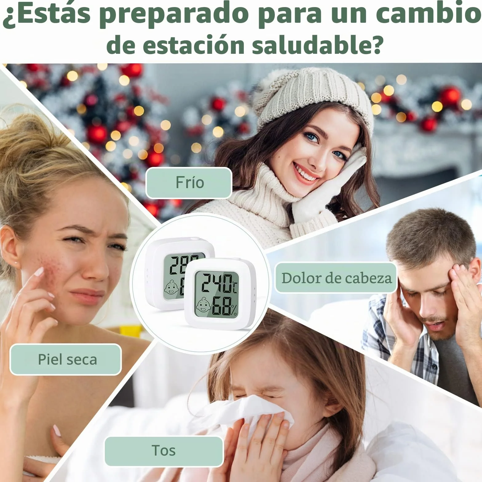 Vinabo Termómetros Digitales Interiores Pequeños 2 Piezas Alta Precisión Indicador Confort