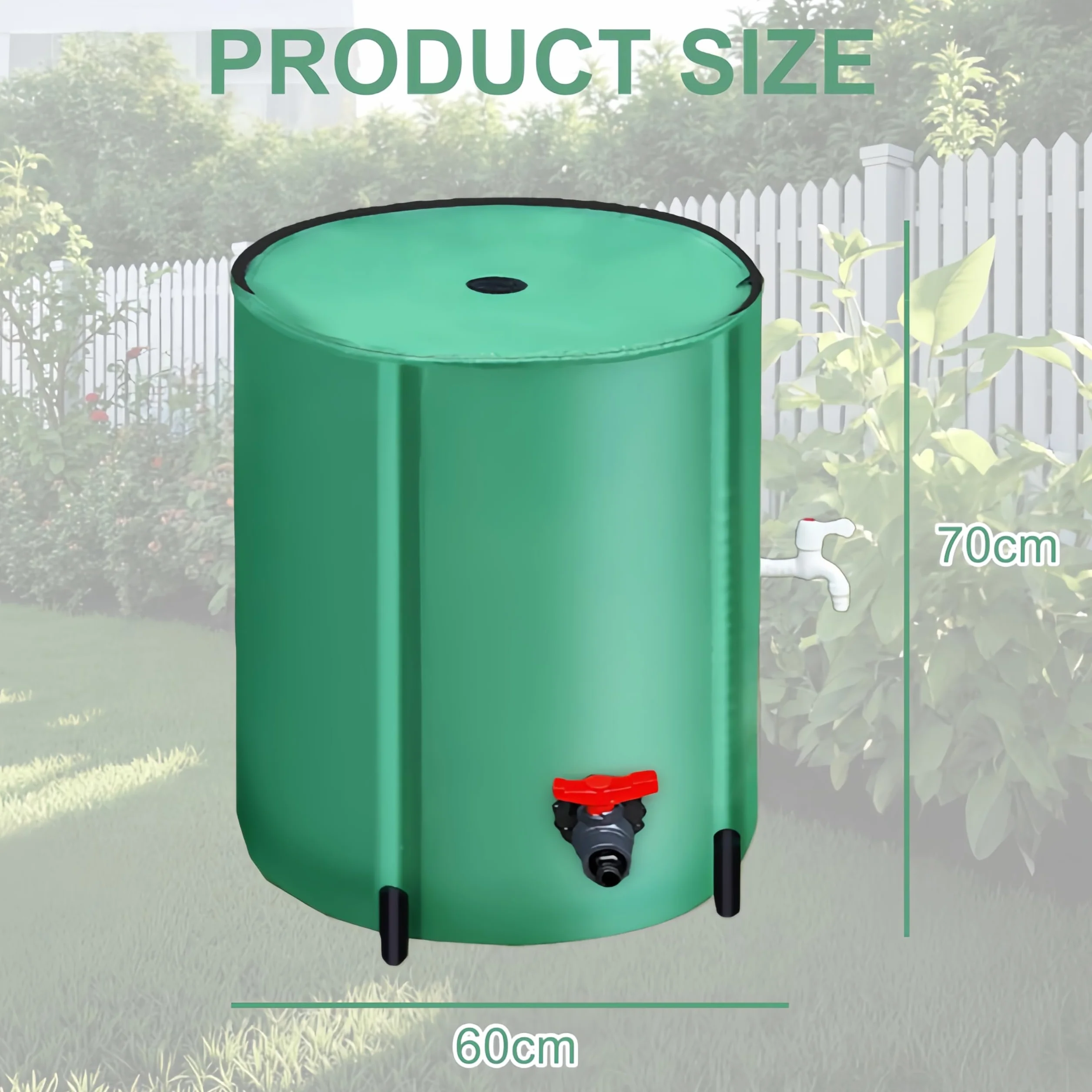 Barril de Lluvia Plegable 200L Verde con Tapa, Filtro y Grifos para Jardín